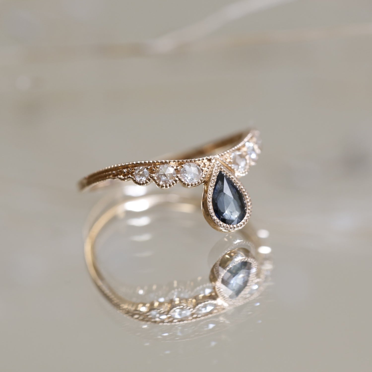Pearl Sapphire mermaid tiara ring
