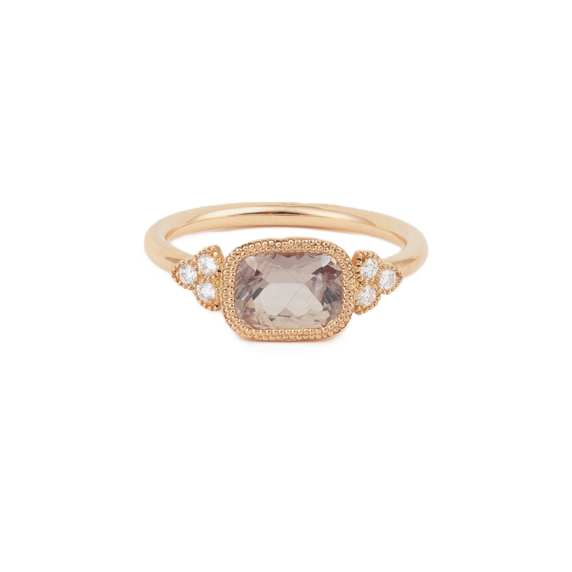 Pièce Unique designer engagement ring in gold, natural champagne sapphire and brilliant white diamonds Myrtille Beck Paris