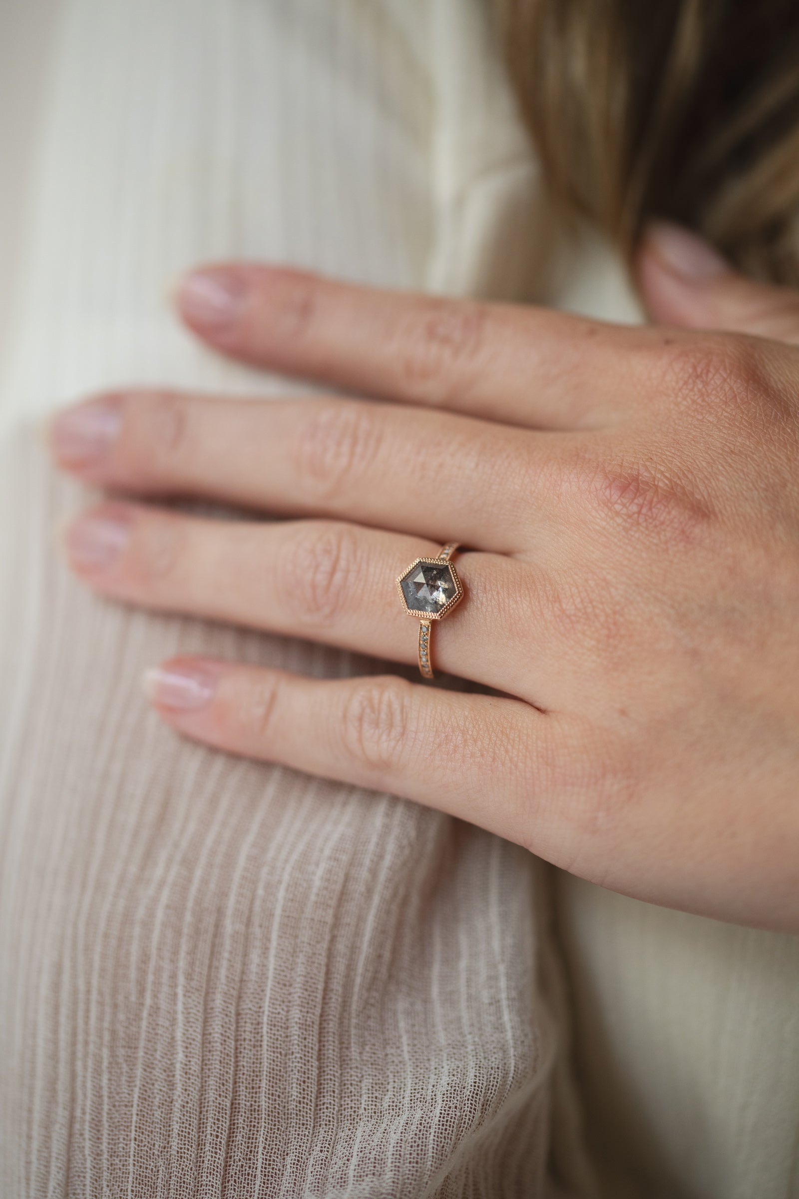 Juliette diamond & Pepper Hexagonal diamond Ring