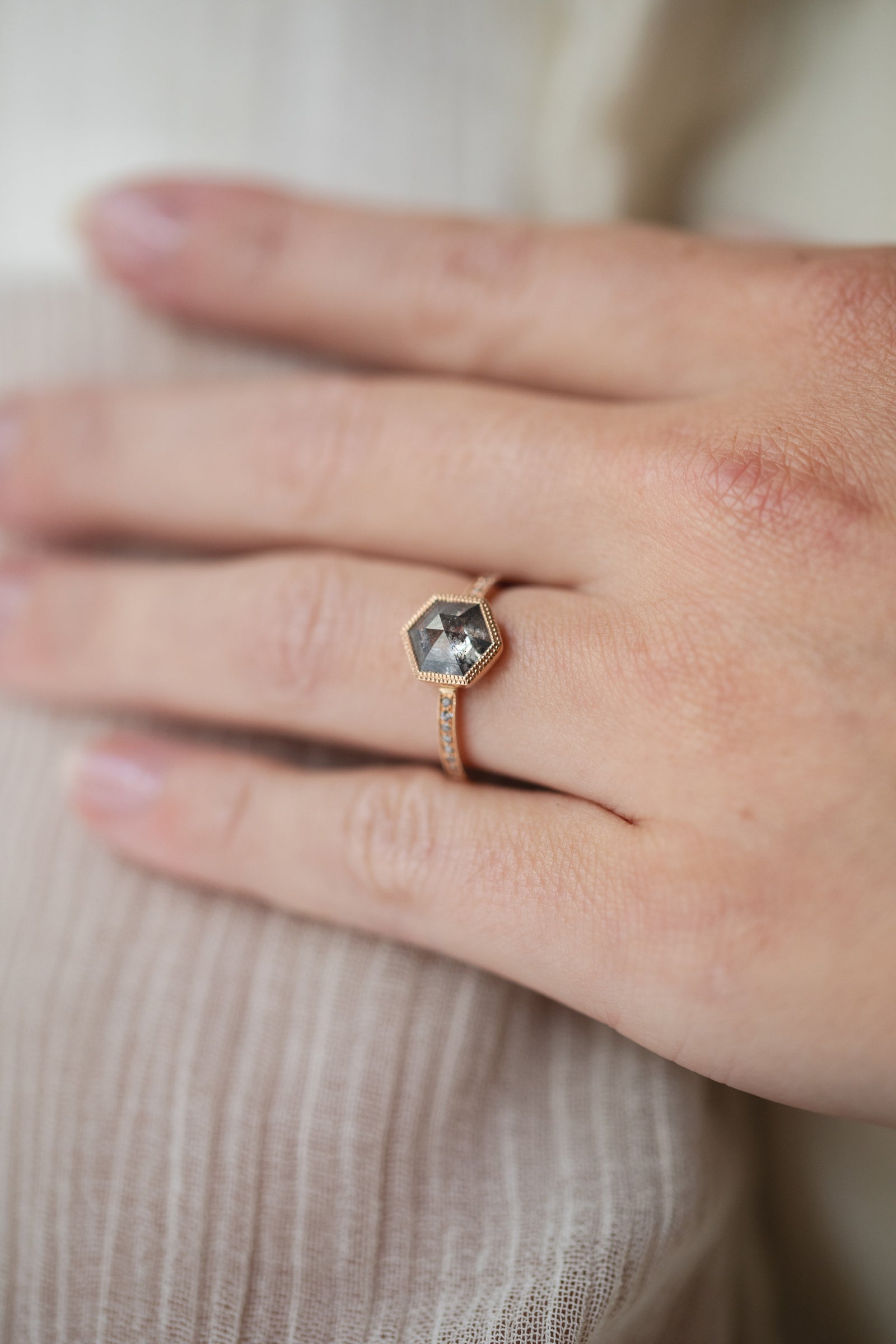 Juliette diamond & Pepper Hexagonal diamond Ring