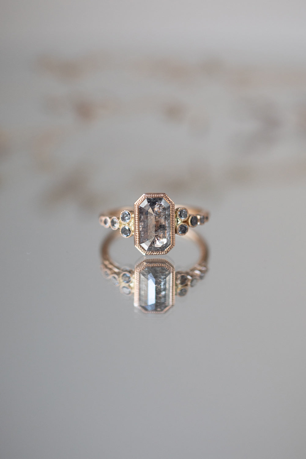 Engagement ring Unique piece in gold and diamond and pepper diamond Designer jewelry by Myrtille Beck