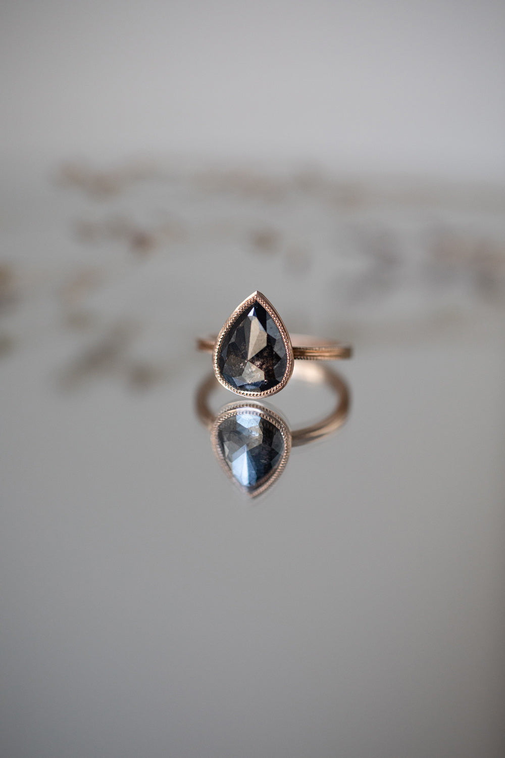Designer engagement ring Unique piece in gold diamond and pepper diamond Myrtille Beck