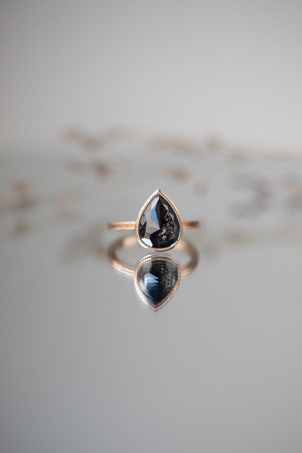 Designer engagement ring Unique piece in gold diamond and pepper diamond Myrtille Beck