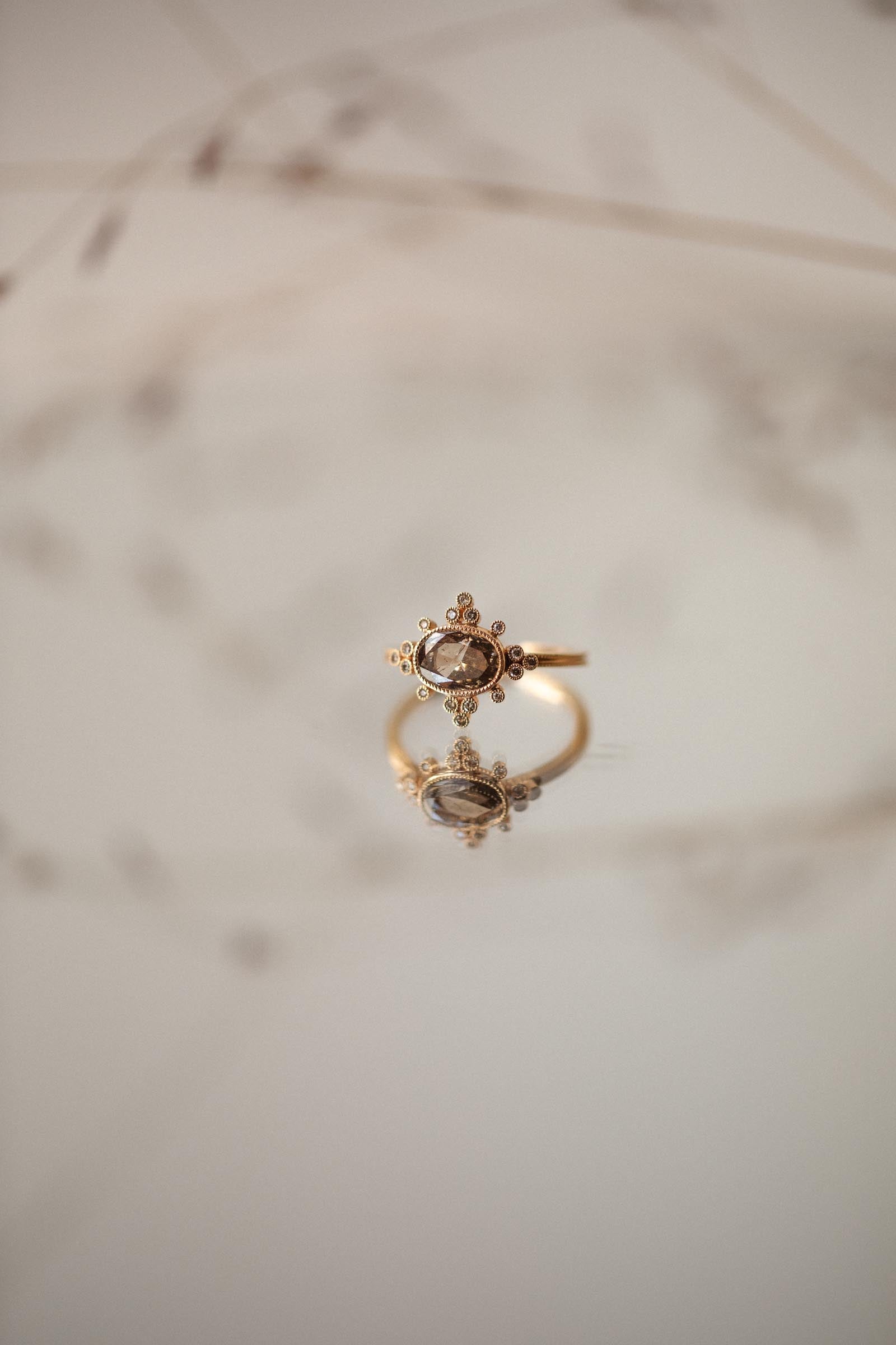 Oval brown snowflake ring, One of a kind