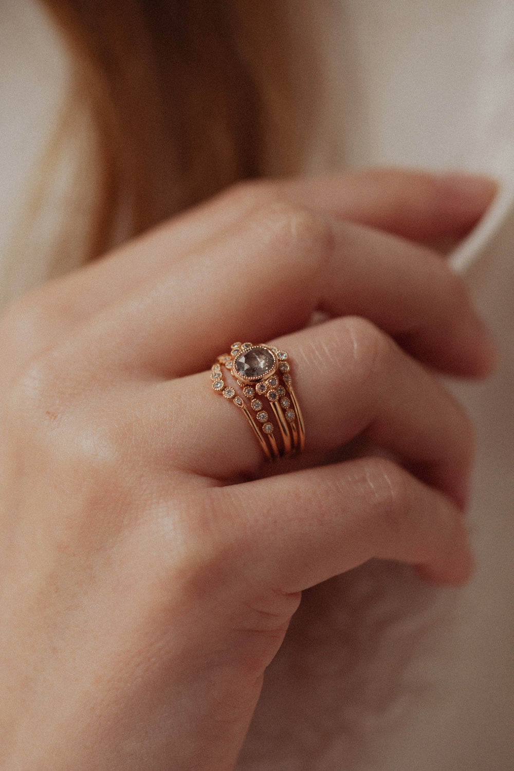 Flora diamond & Pepper Triplet Ring
