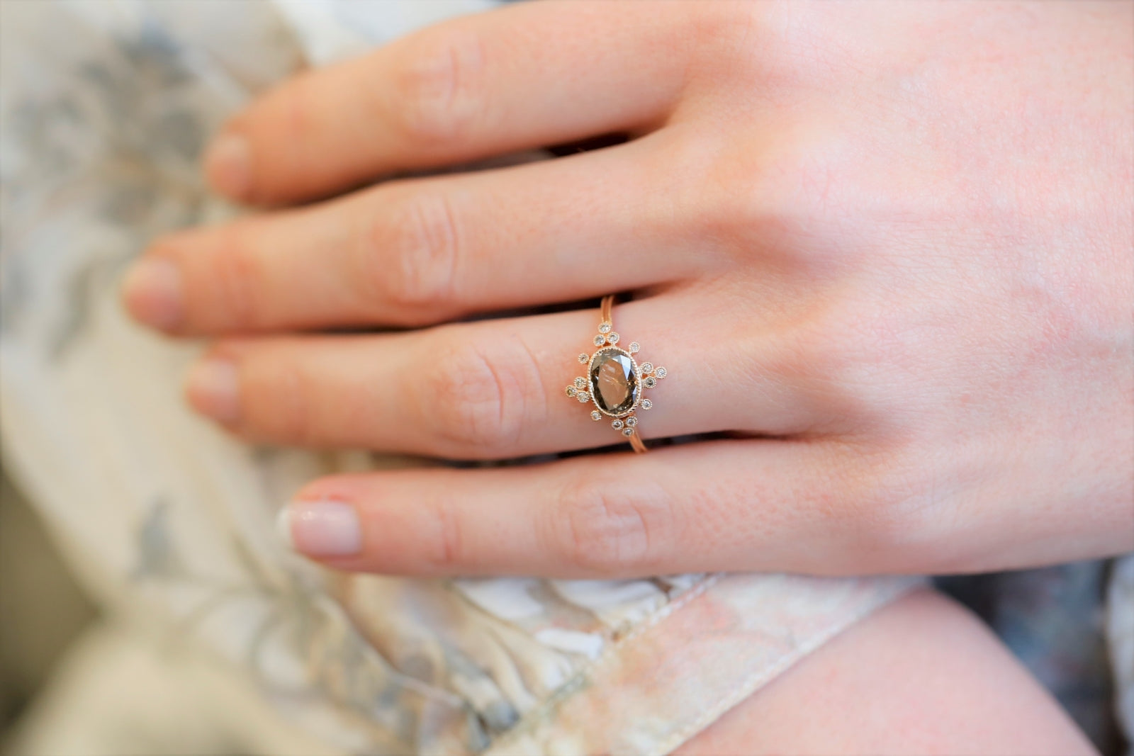 Oval brown snowflake ring, One of a kind