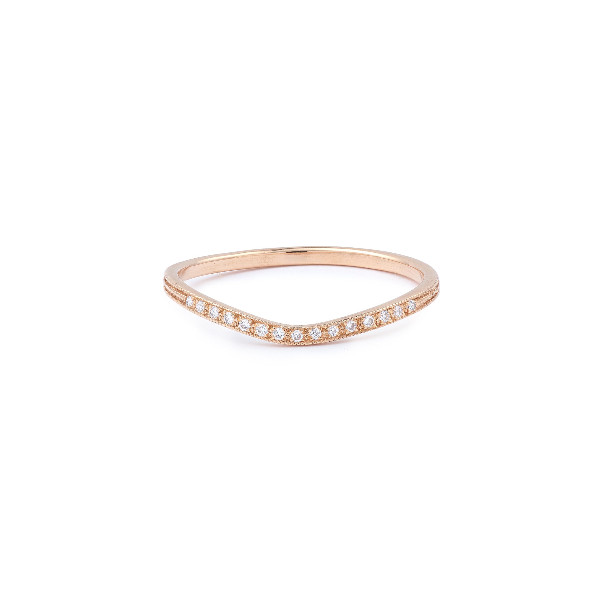 wedding band Wave triple Milgrain Diamonds