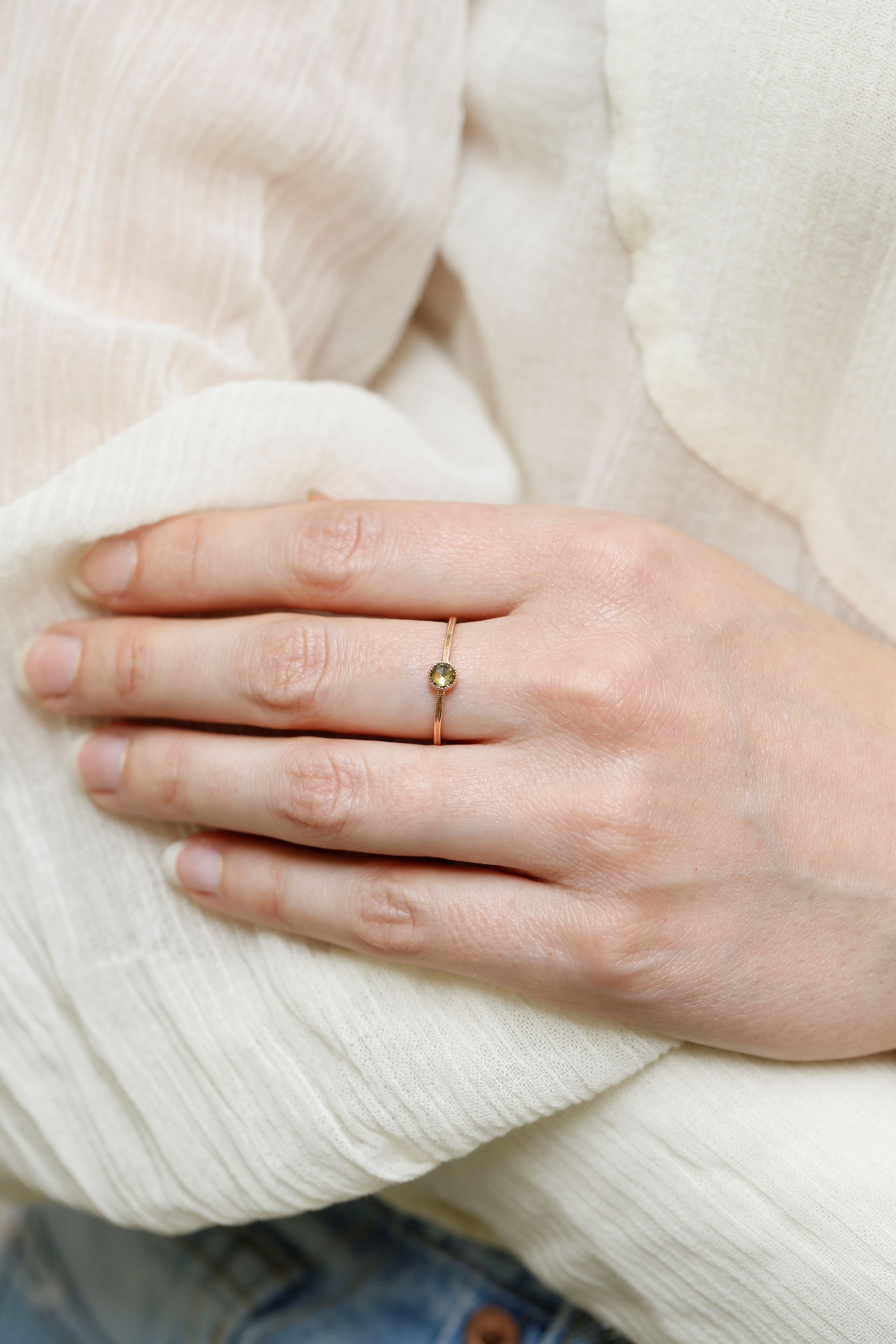 Solitaire Double Milgrain M Saphir vert