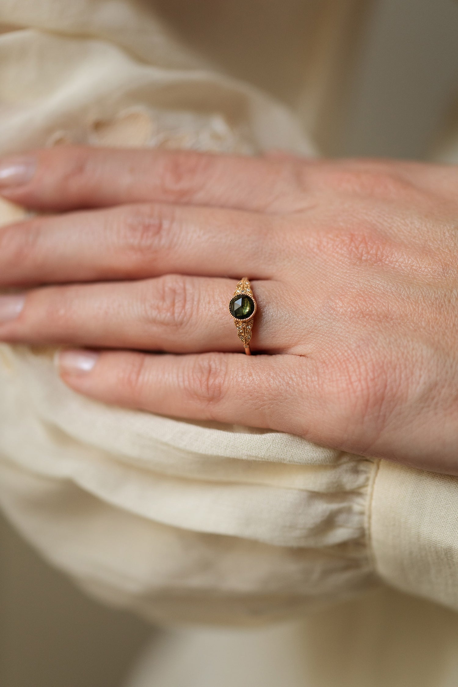 Bague Feuillage XL Saphir vert