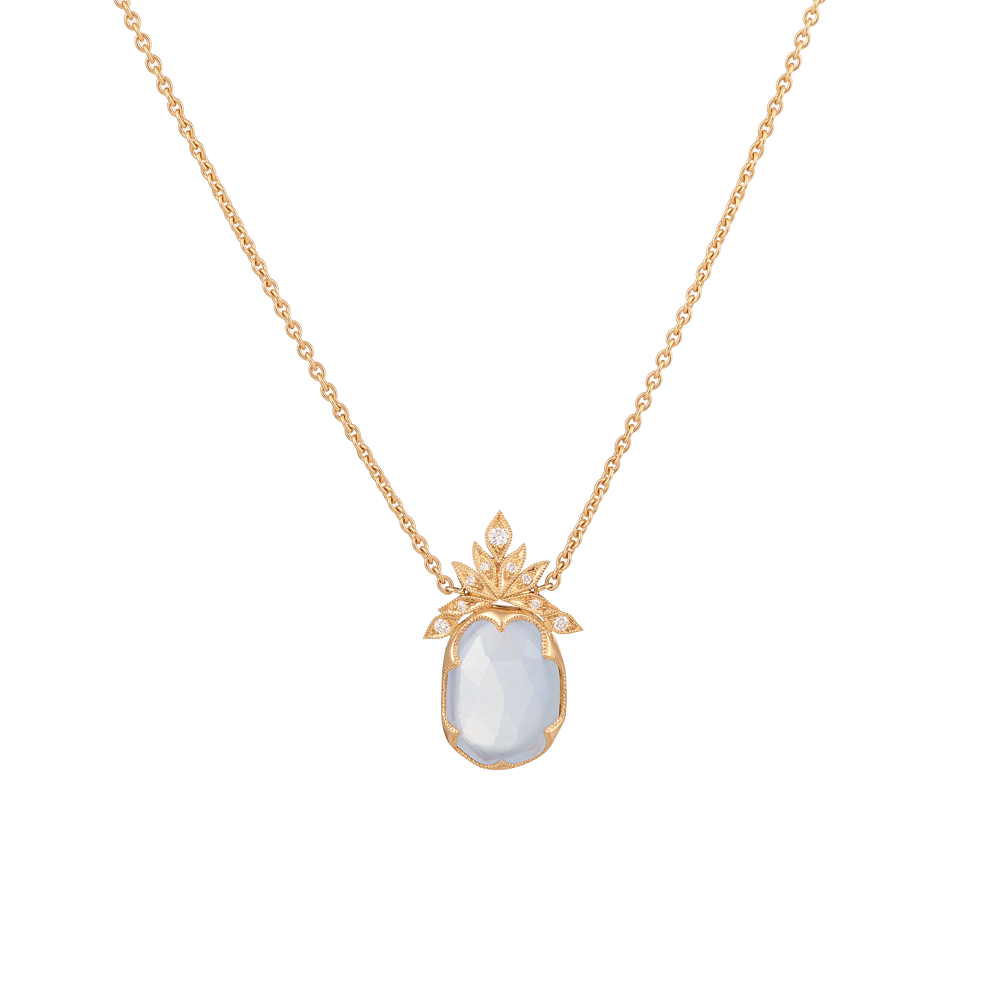 Pièce Unique Collier Calcédoine Bleue et Diamants