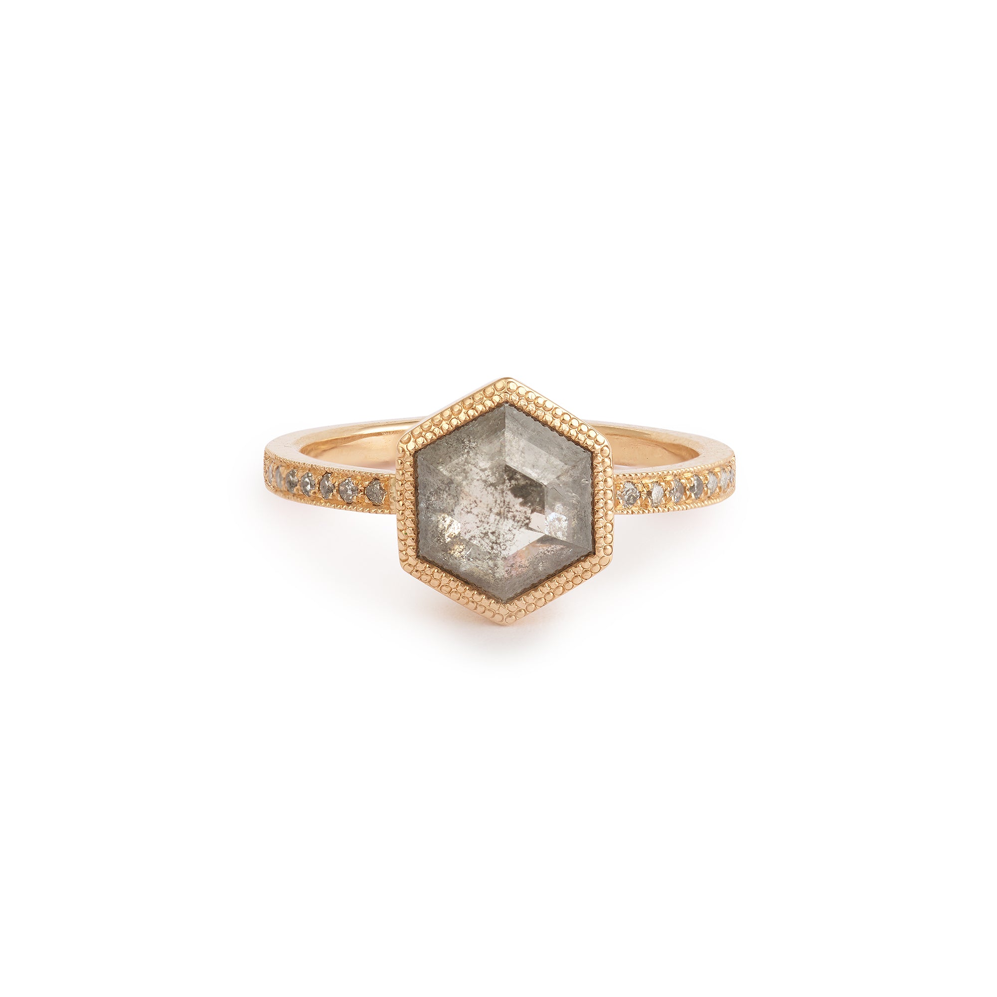 Bague de fiançailles de créateur Pièce unique en or et diamant salt and pepper naturel Myrtille Beck Paris