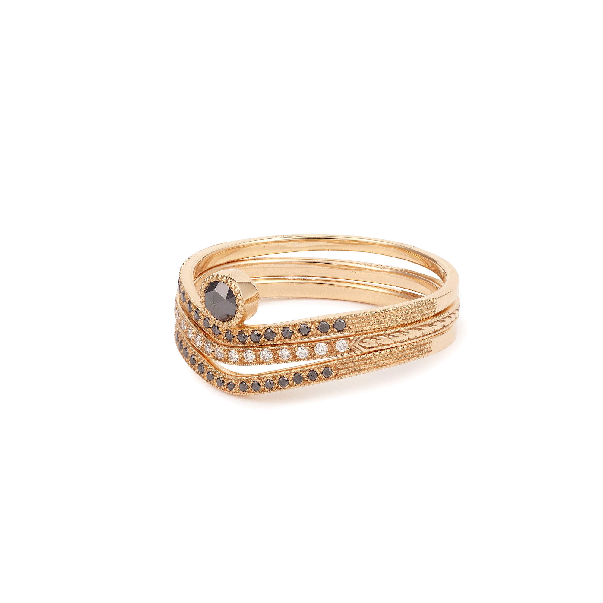 Alliance Wave Triple Milgrain Diamants noirs