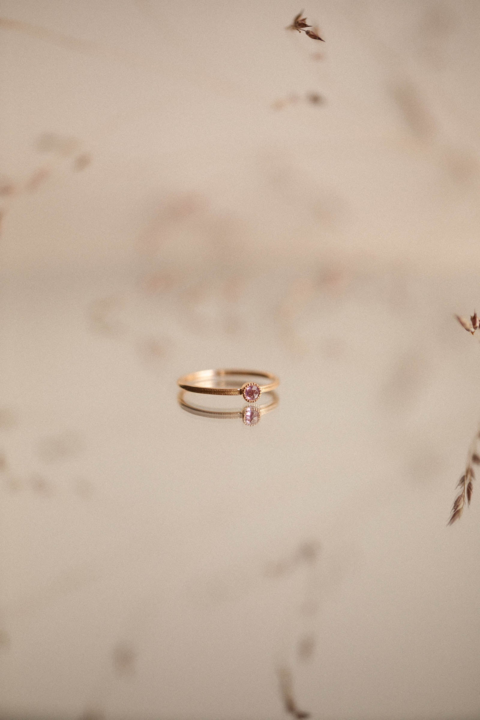 Solitaire Double Milgrain S Saphir rose