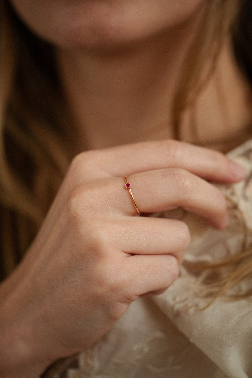 Solitaire Mini Love Ring S Rubis framboise