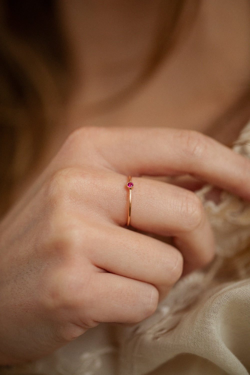 Solitaire Mini Love Ring S Rubis framboise