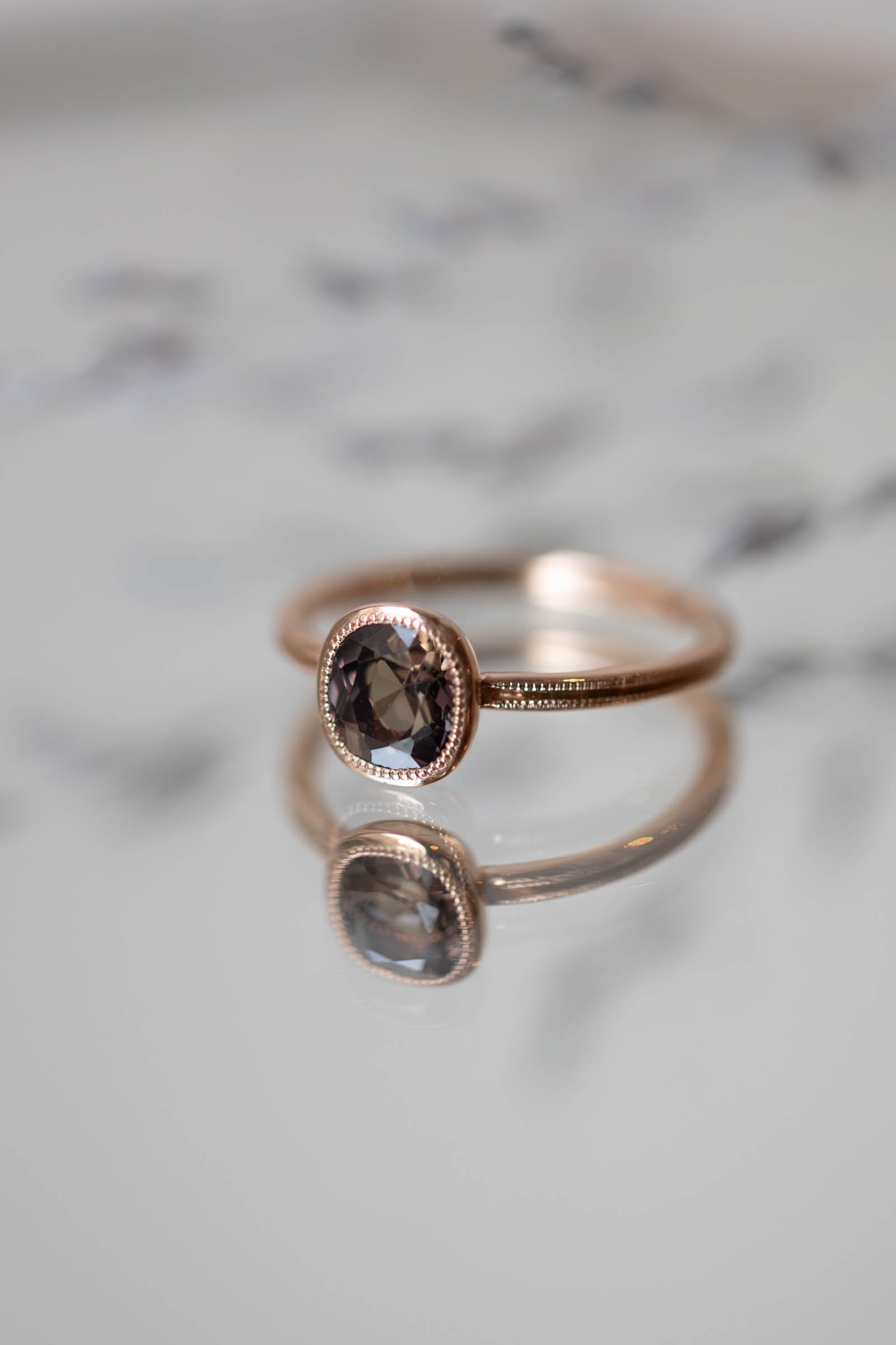 Pièce Unique Solitaire Double milgrain Saphir Umba Cognac