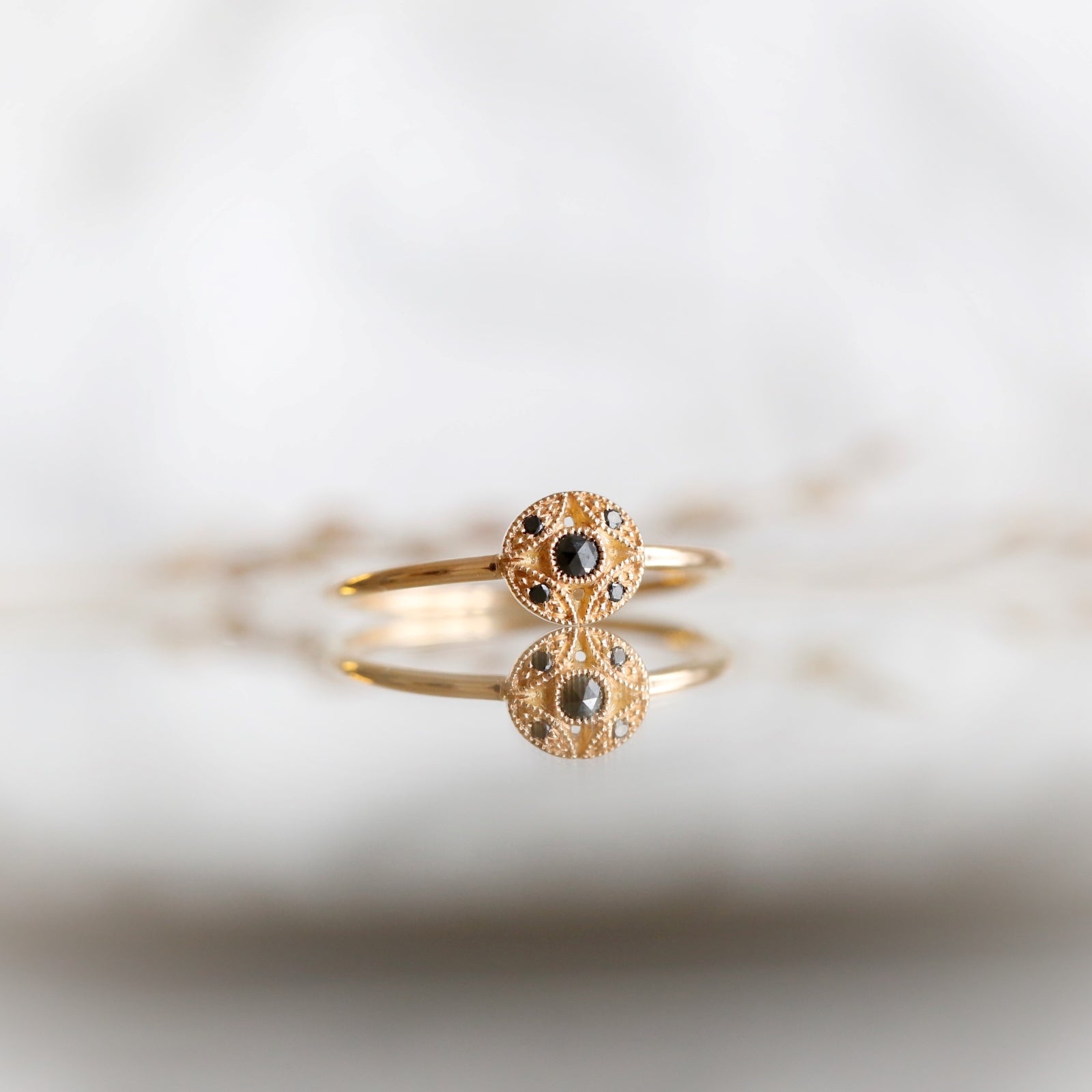Bague Petites Feuilles Diamants noirs