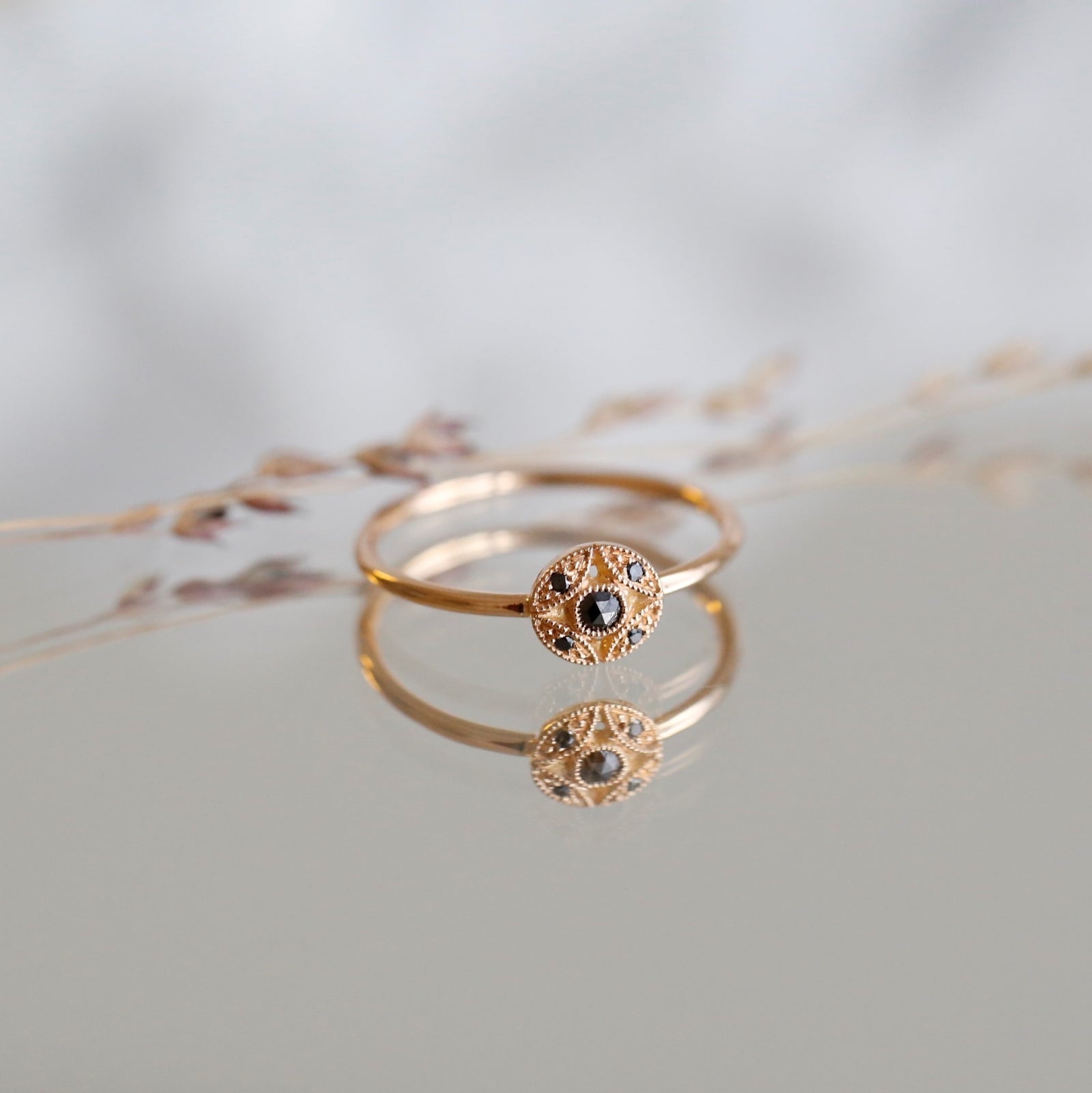 Bague Petites Feuilles Diamants noirs