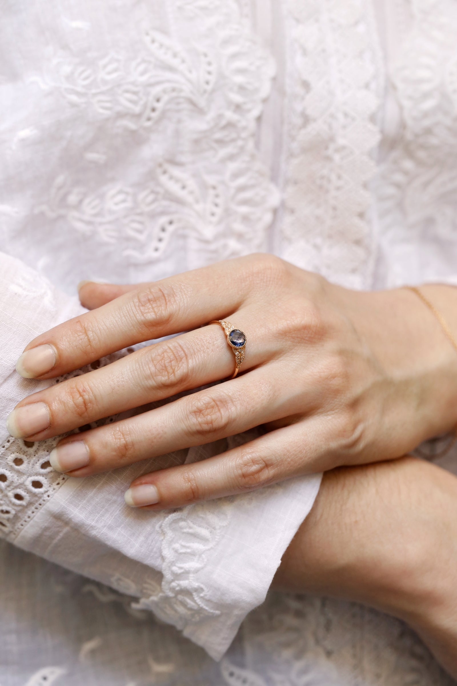 Bague Feuillage XL Saphir bleu