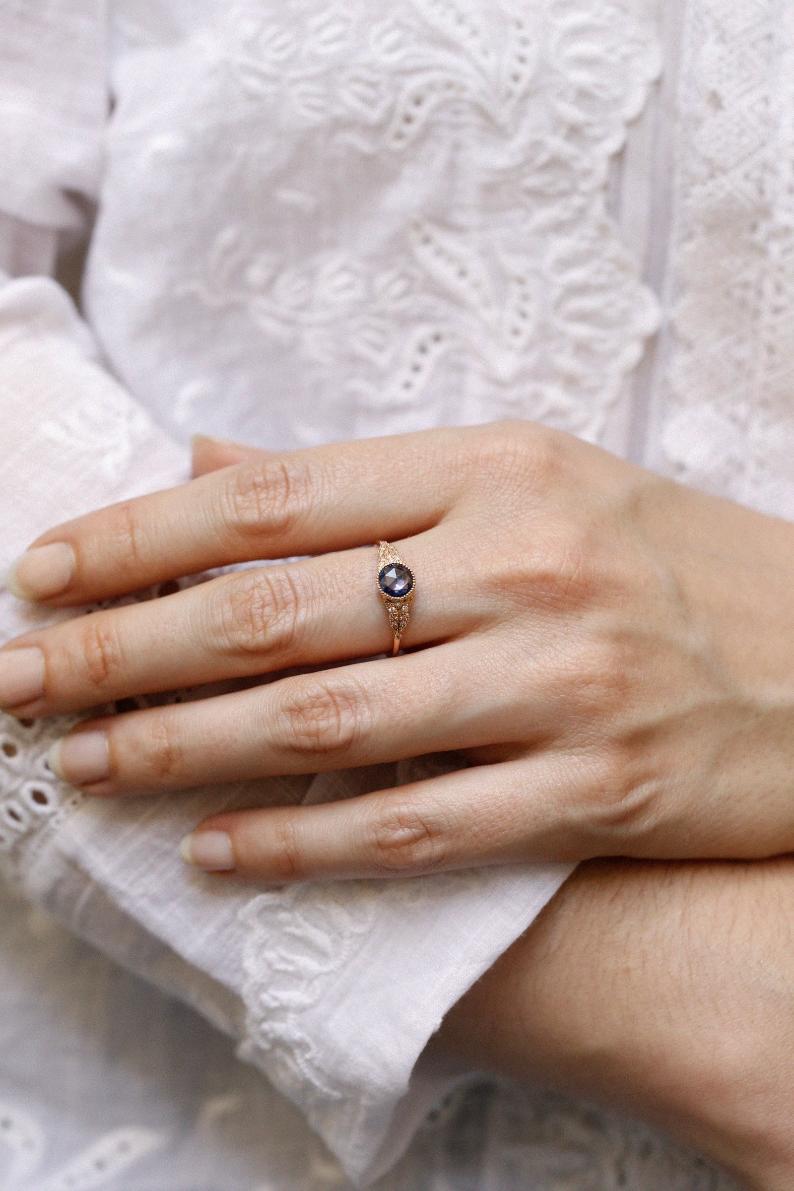 Bague Feuillage XL Saphir bleu