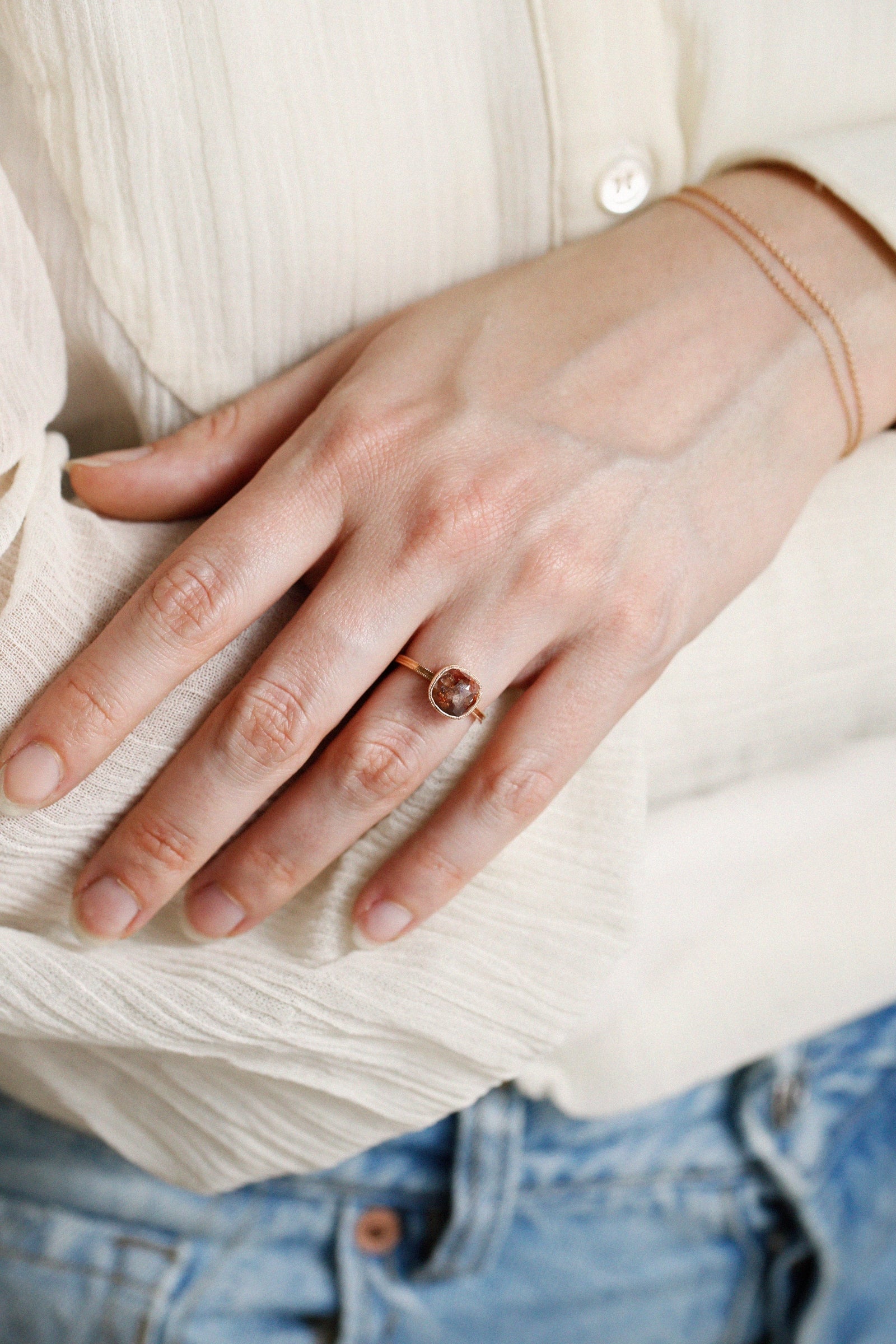 Pièce Unique N°6/2022, Solitaire double milgrain Diamant orange