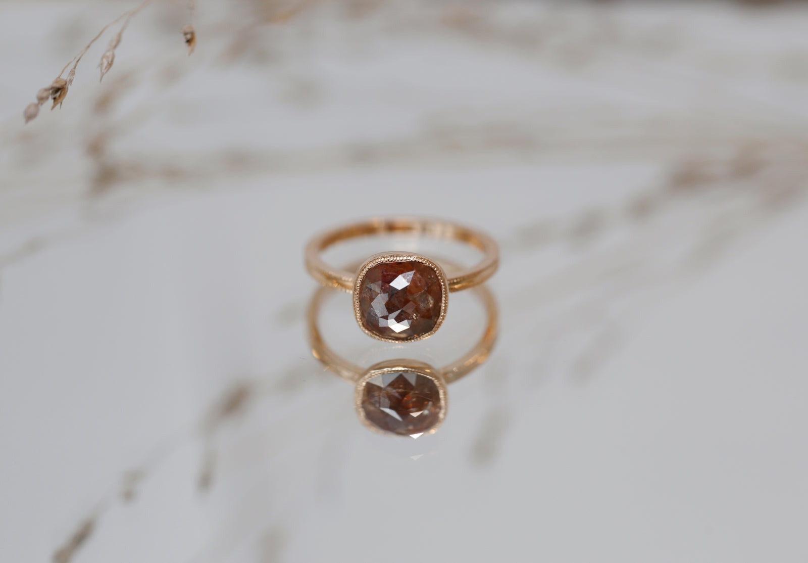 Pièce Unique N°6/2022, Solitaire double milgrain Diamant orange