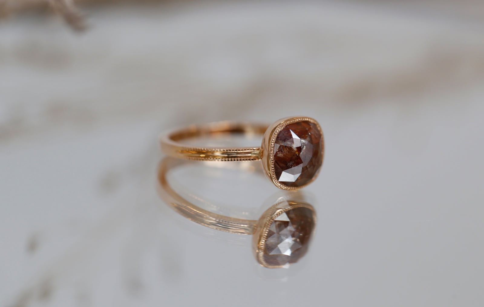 Pièce Unique N°6/2022, Solitaire double milgrain Diamant orange