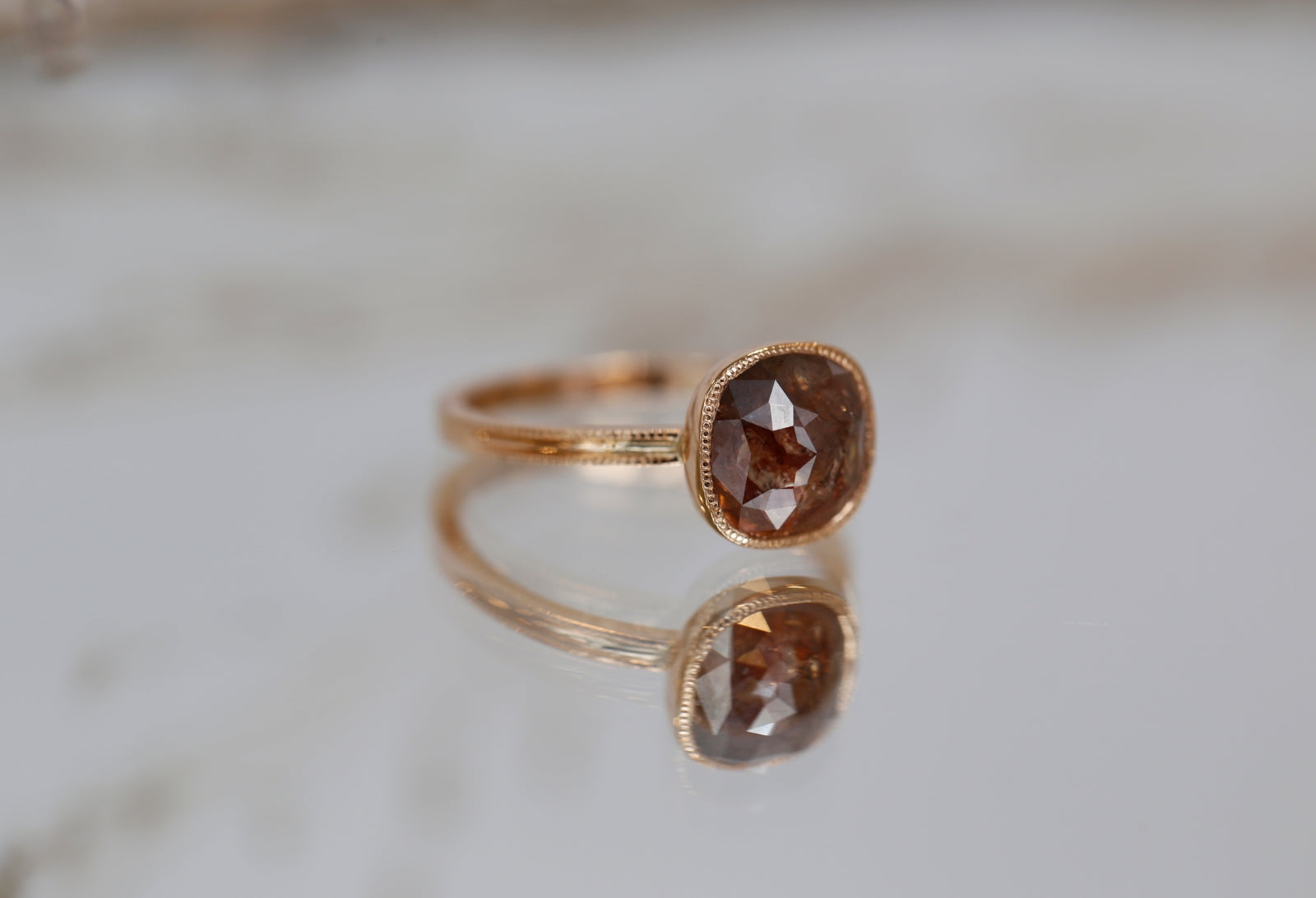 Pièce Unique N°6/2022, Solitaire double milgrain Diamant orange
