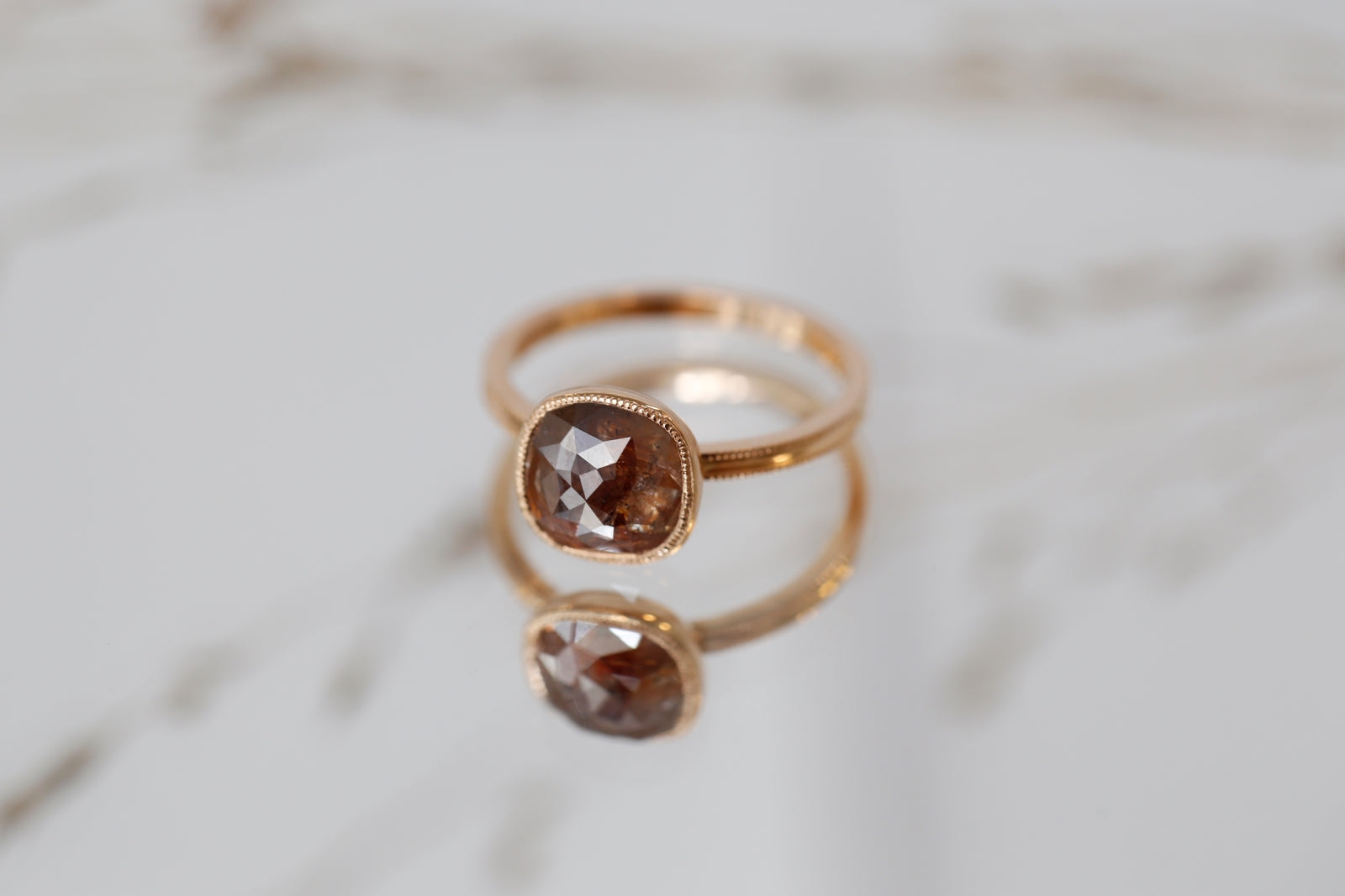 Pièce Unique N°6/2022, Solitaire double milgrain Diamant orange