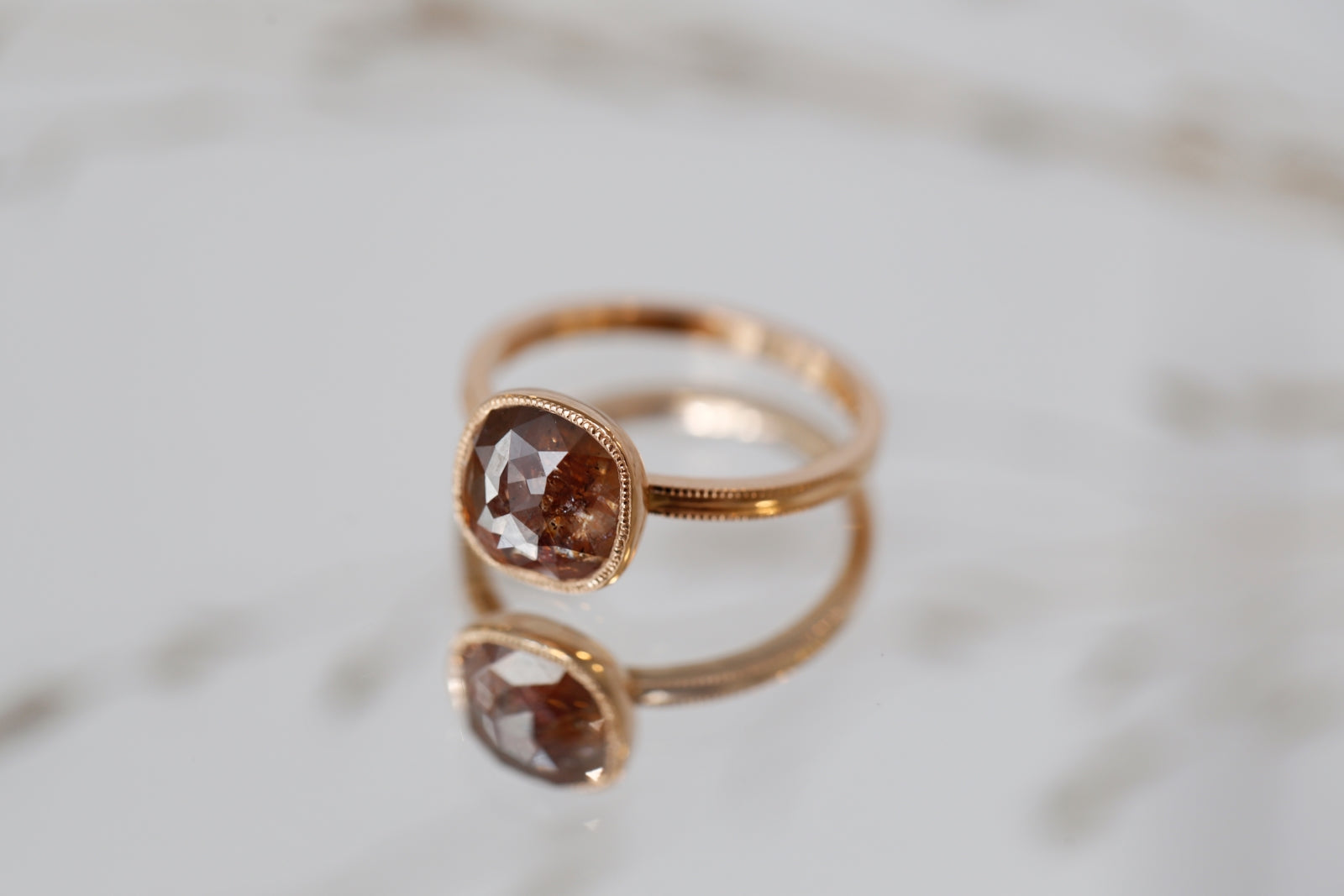 Pièce Unique N°6/2022, Solitaire double milgrain Diamant orange