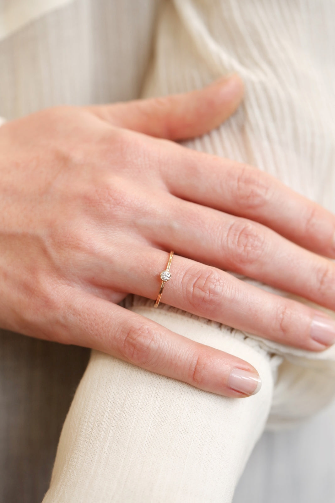 Solitaire Double Milgrain S Diamant brillant