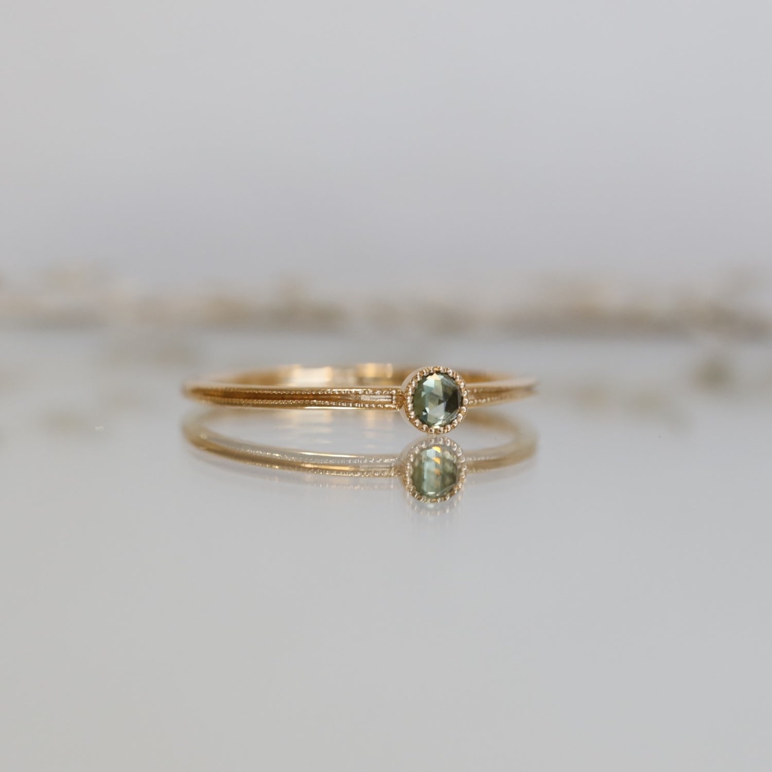 Solitaire Double Milgrain S Saphir vert