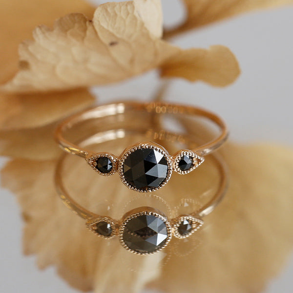 Or Rose Bague De Fiancaille Diamant Noir Solitaire Diamant Noir