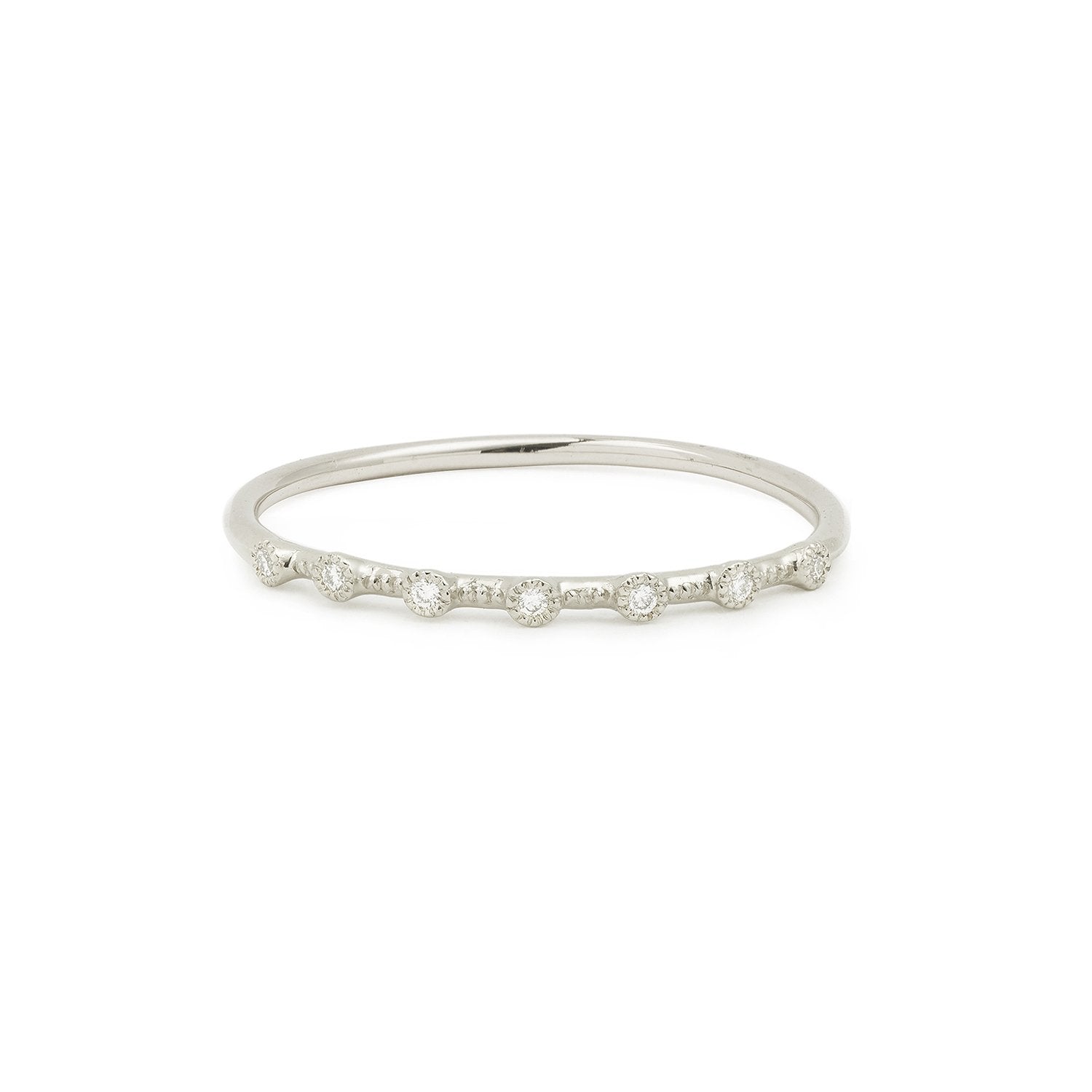 Bague Mira or gris diamants blancs, bagues Myrtille Beck, bague de fiançailles de créateur, bague de fiançailles vintage
