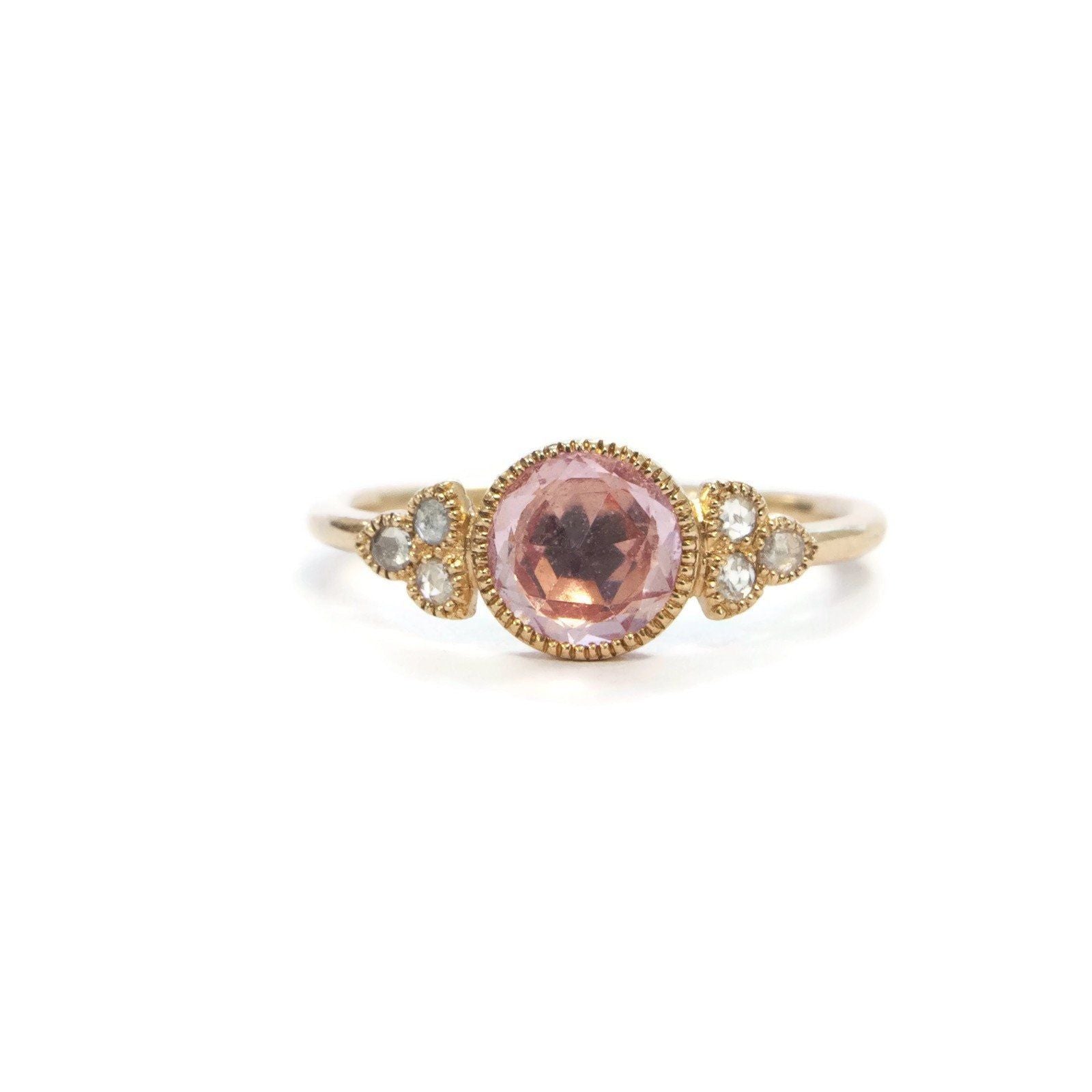 Bague - Bague Flora Saphir rose Diamants bague de fiançailles de créateur, bague de fiançailles ancienne