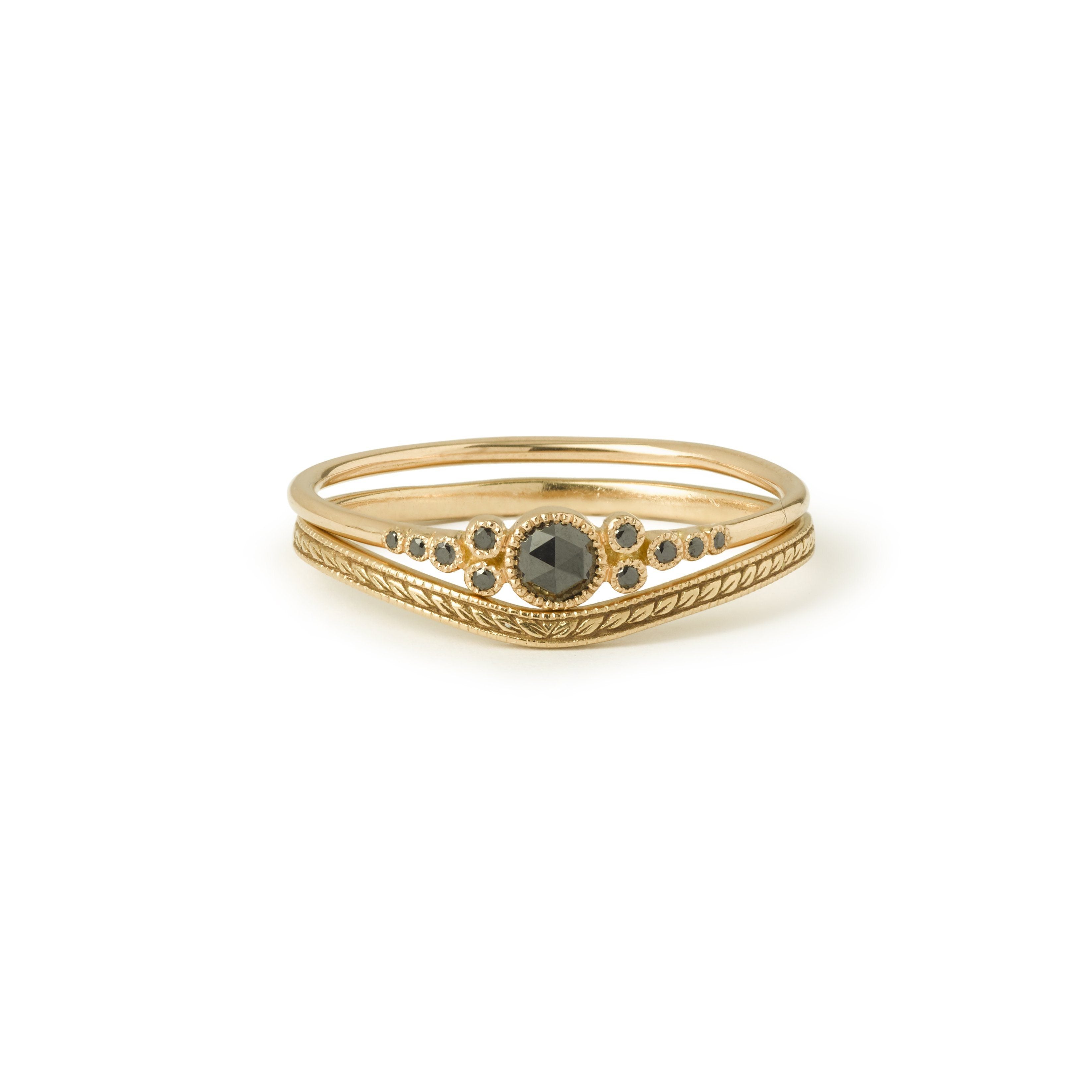 Bague - Bague Iris S Diamants Noirs, Myrtille Beck , bague de fiançailles de créateur, bague de fiançailles vintage
