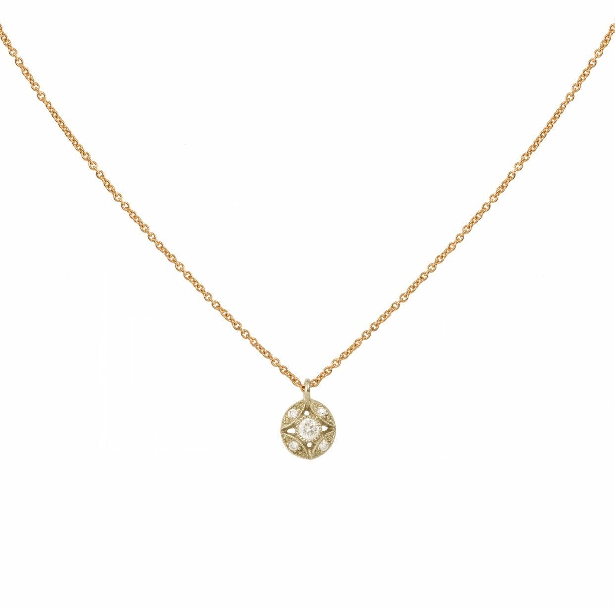 Collier - Collier Petites Feuilles or rose et gris, collier de créateur, collier vintage Myrtille Beck Paris, collier diamants délicat