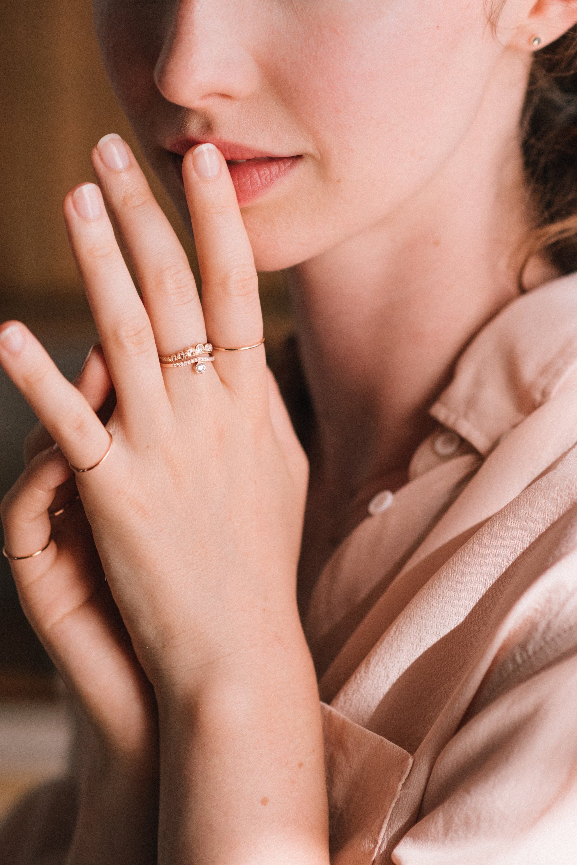 Bague Grand diadème or rose et diamants blancs - Myrtille Beck Paris