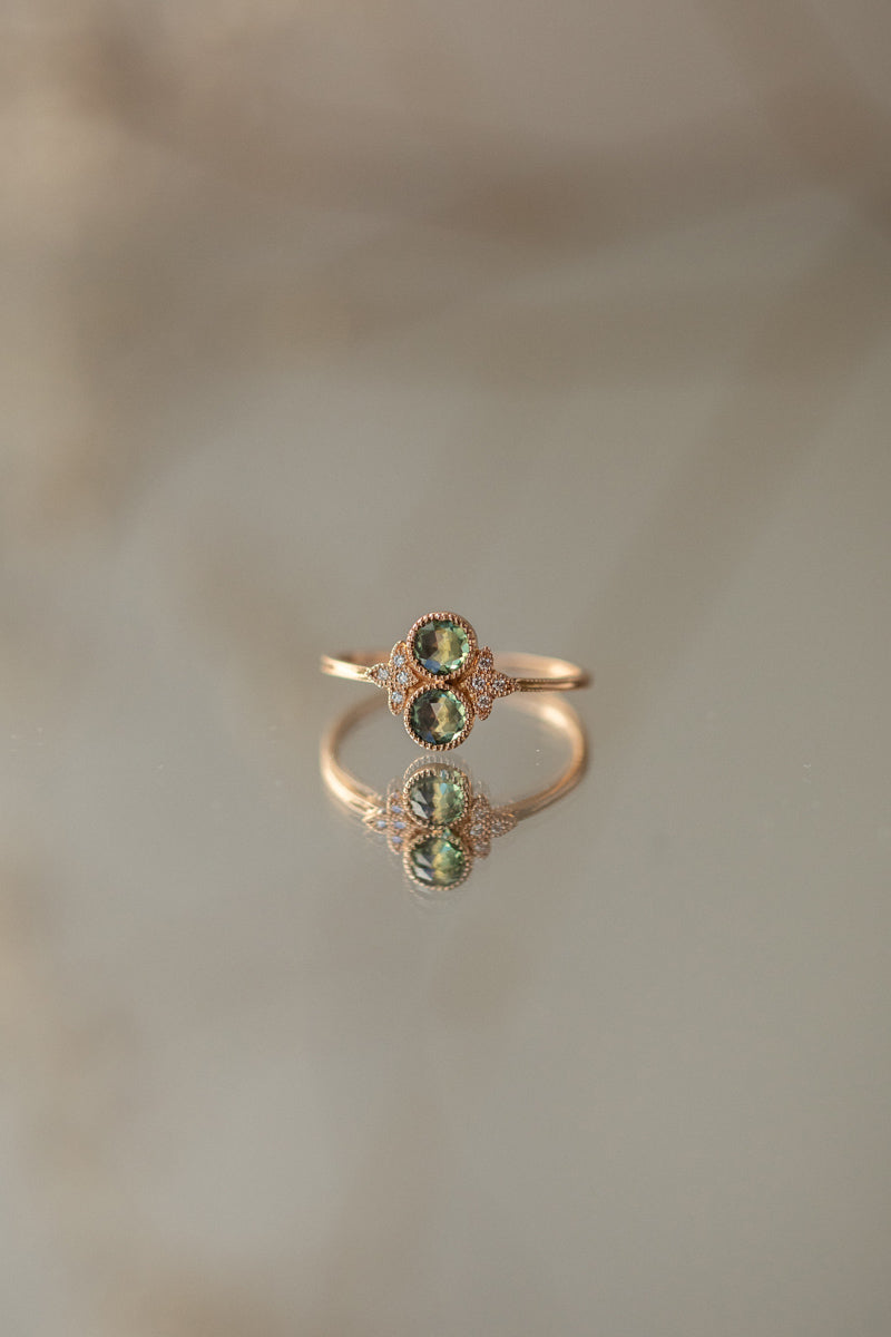 Apis Florea Ring with Green Sapphires (Size M)