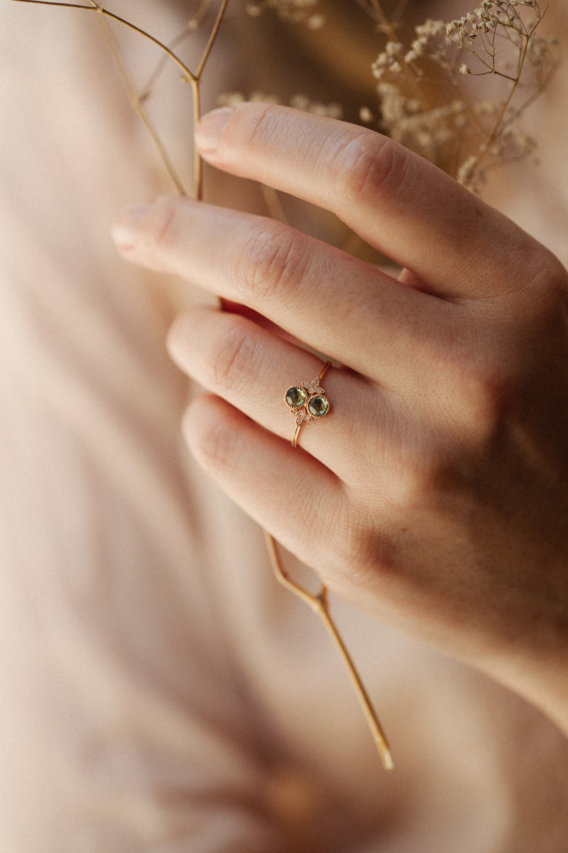 Apis Florea Ring with Green Sapphires (Size M)