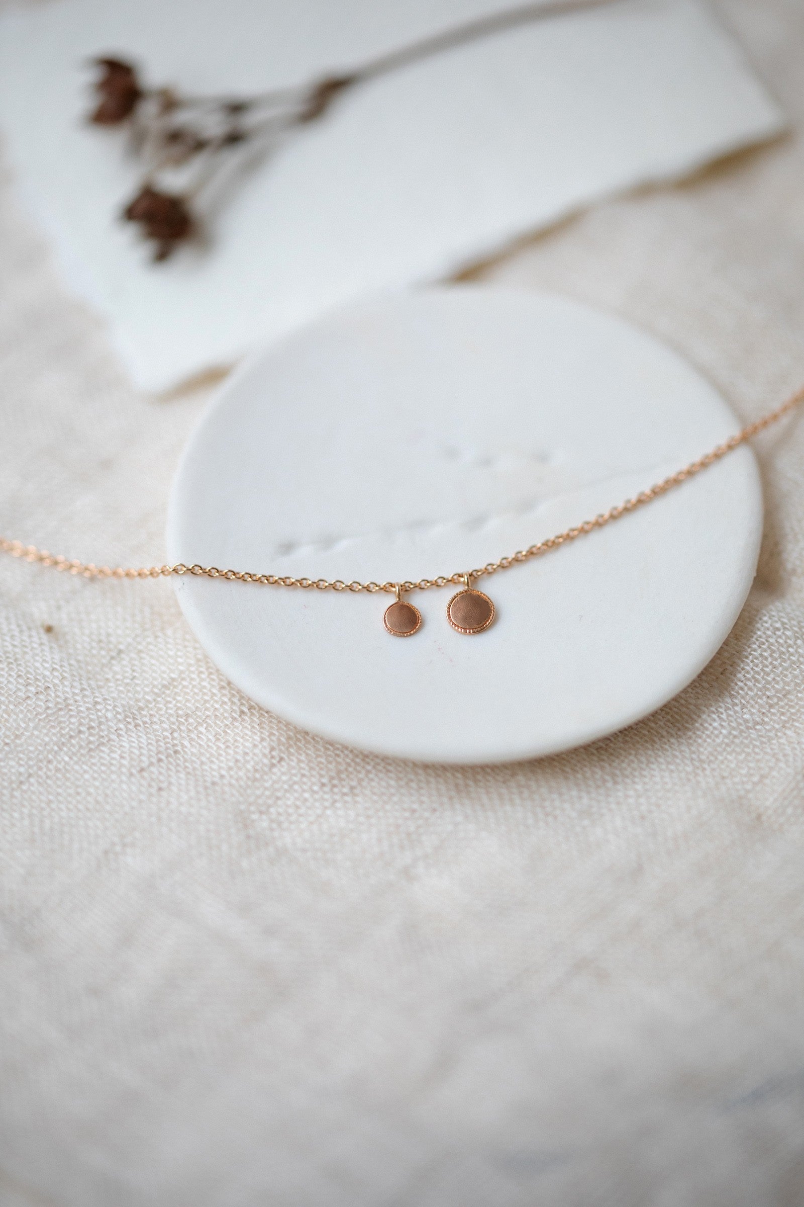 Milgrain Mini Medal Necklace Double