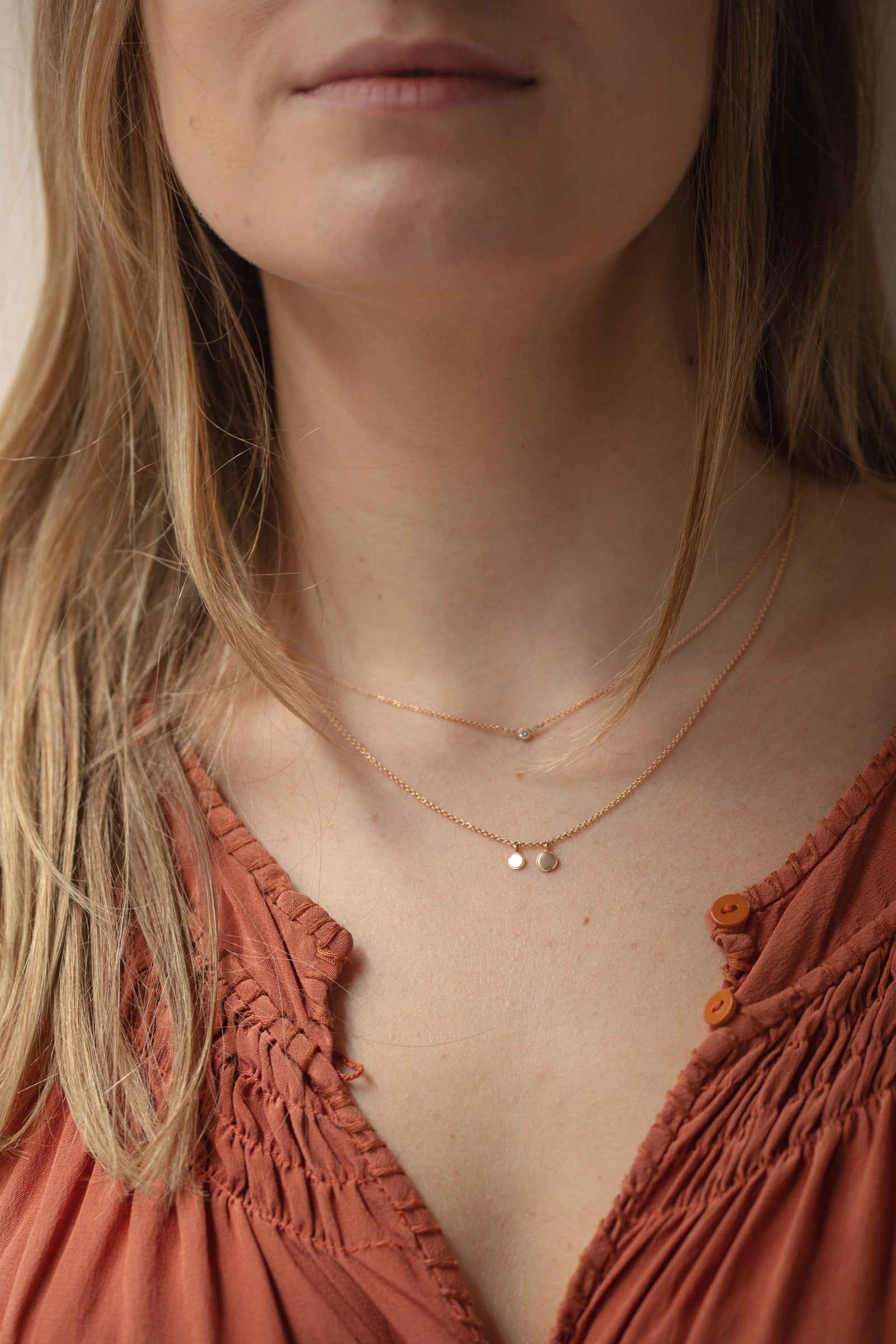 Milgrain Mini Medal Necklace Double