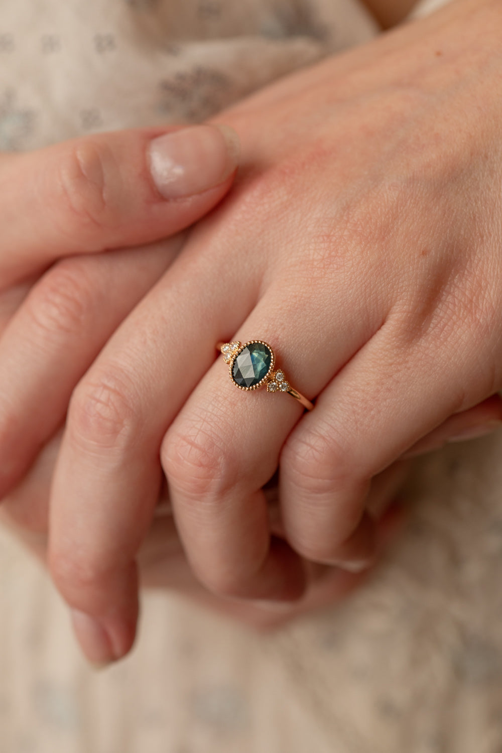 Flora ring oval vertical Sapphire mermaid