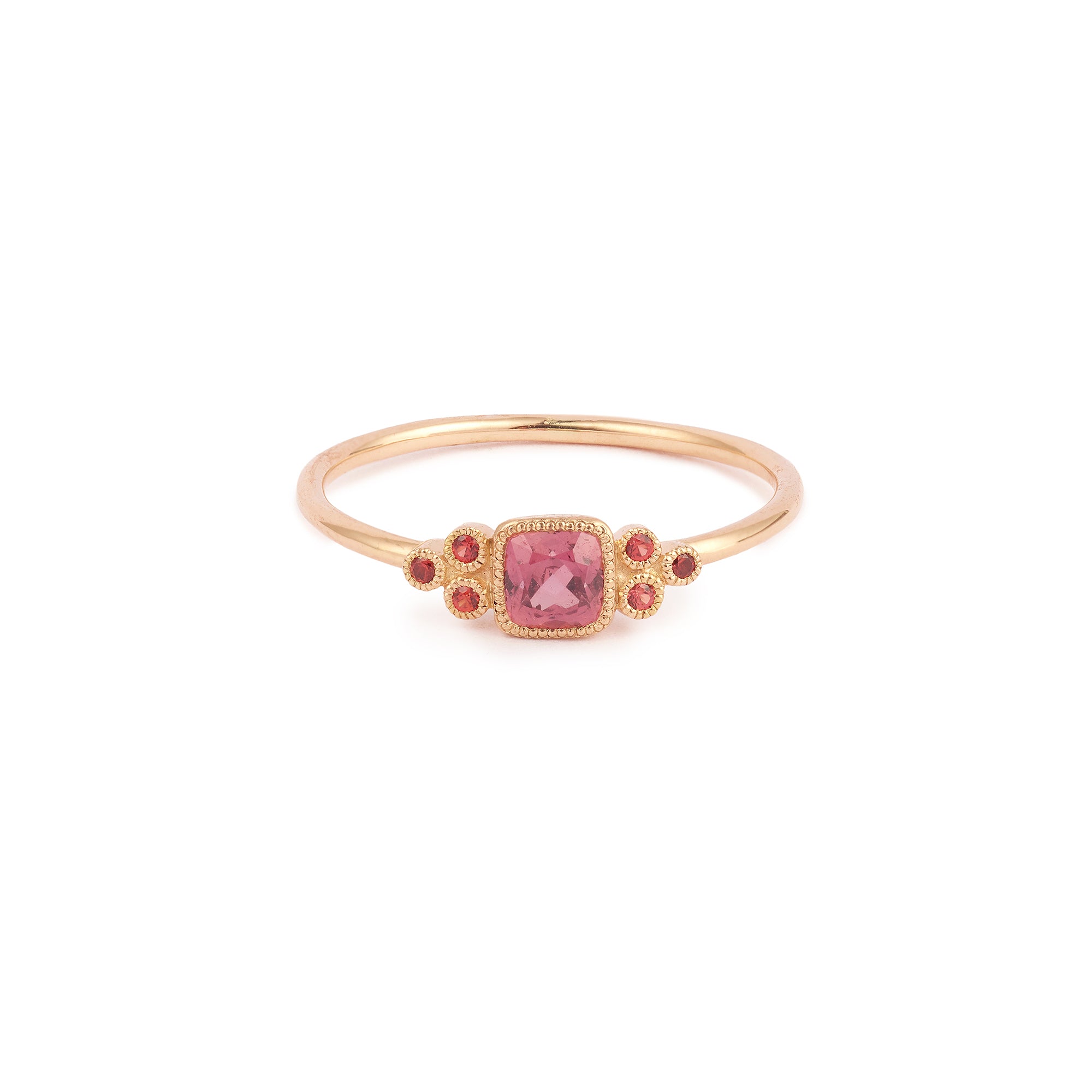 Mini Flora Ring with Orange-Pink Umba Sapphire, Square Cut