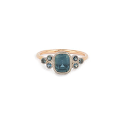 Pièce Unique Ring Flora Bicolore Or Saphir Umba Bleu-Vert Coussin