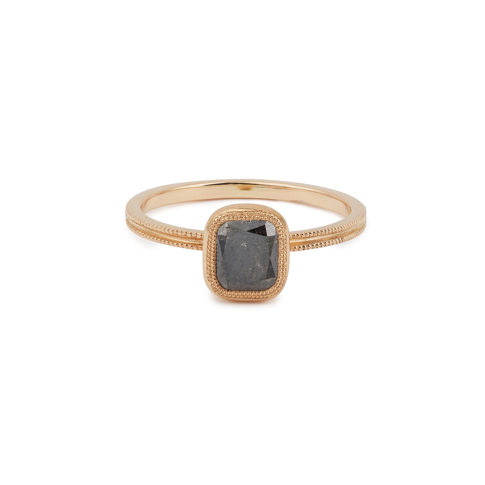 Pièce Unique Solitaire double milgrain cushion Salt & Pepper