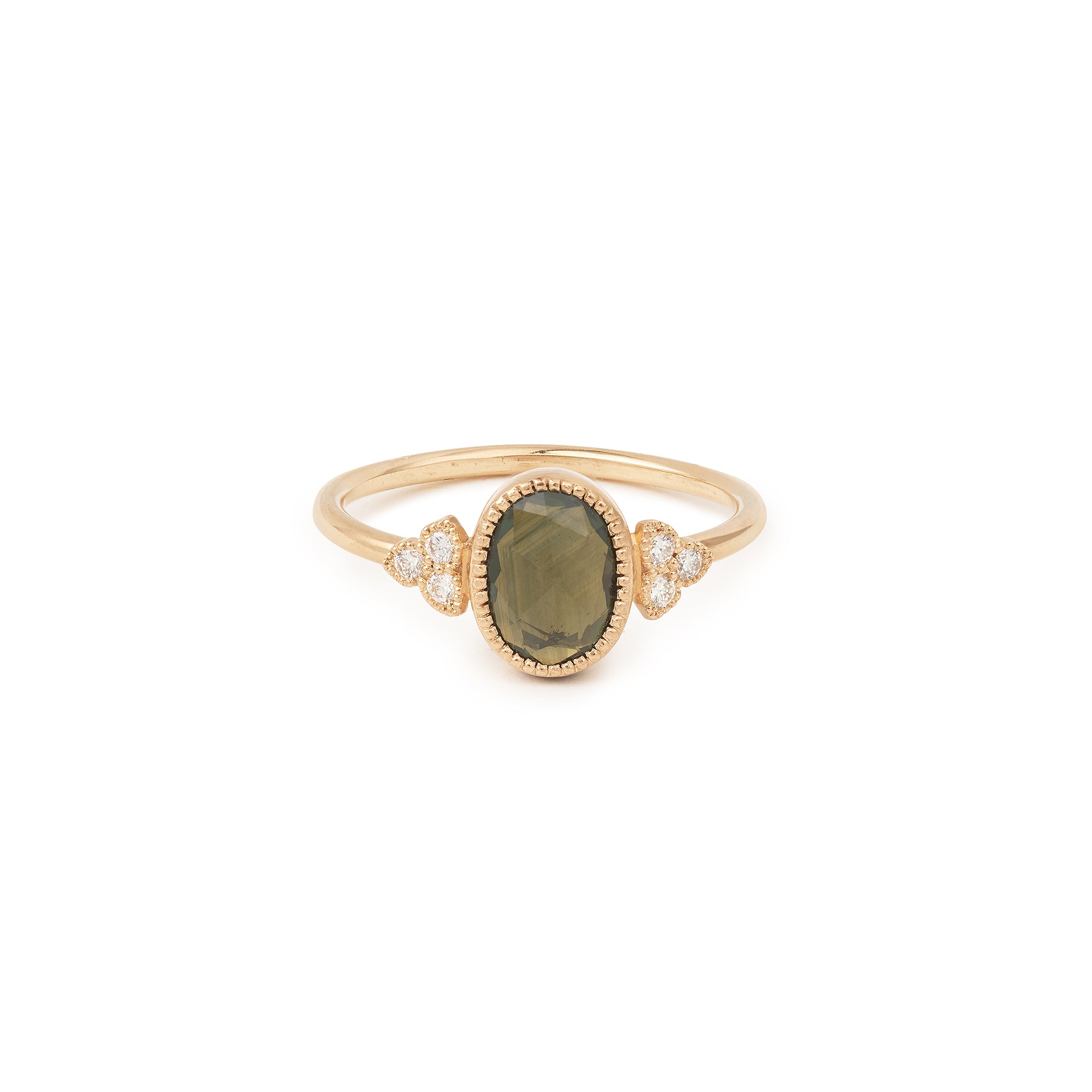 Vertical oval Flora ring Green sapphire