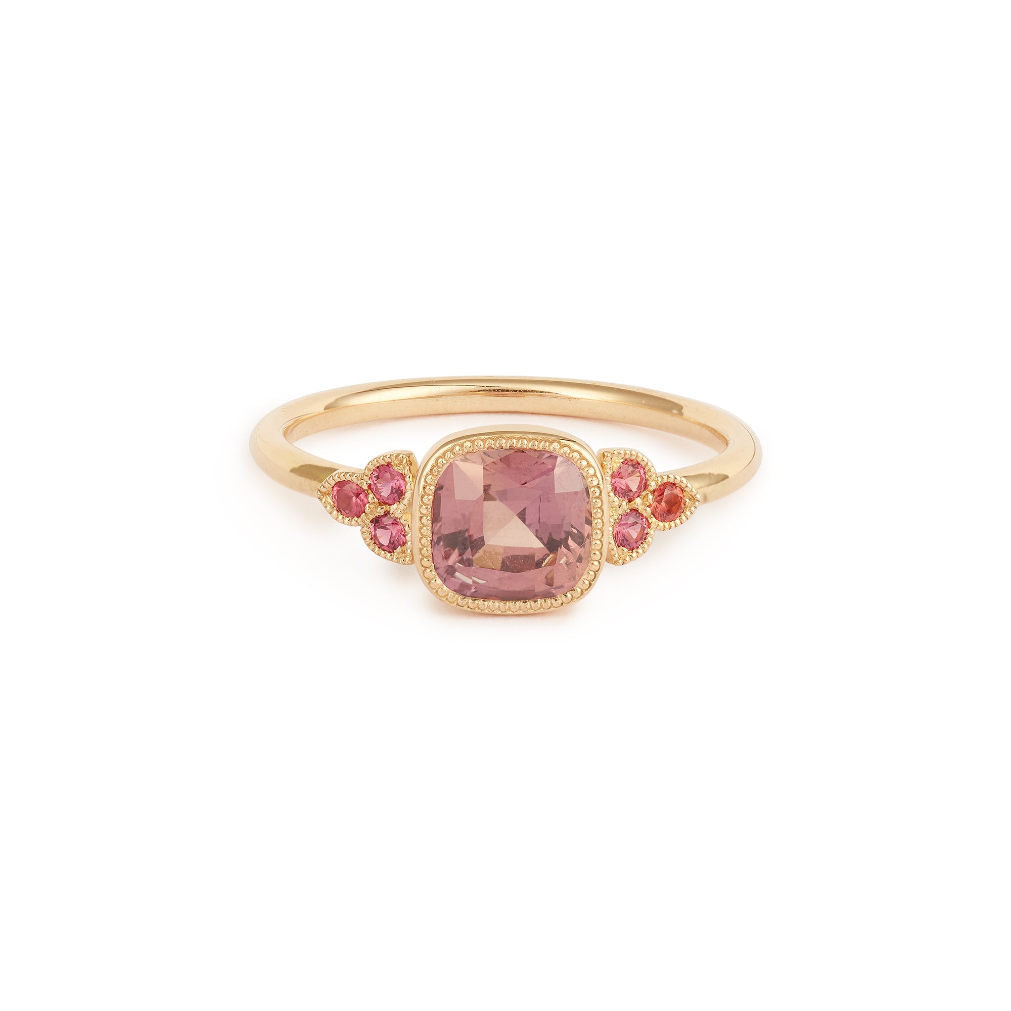 Designer engagement ring Unique piece in recycled gold Natural pink and red umba sapphires Myrtille Beck Paris