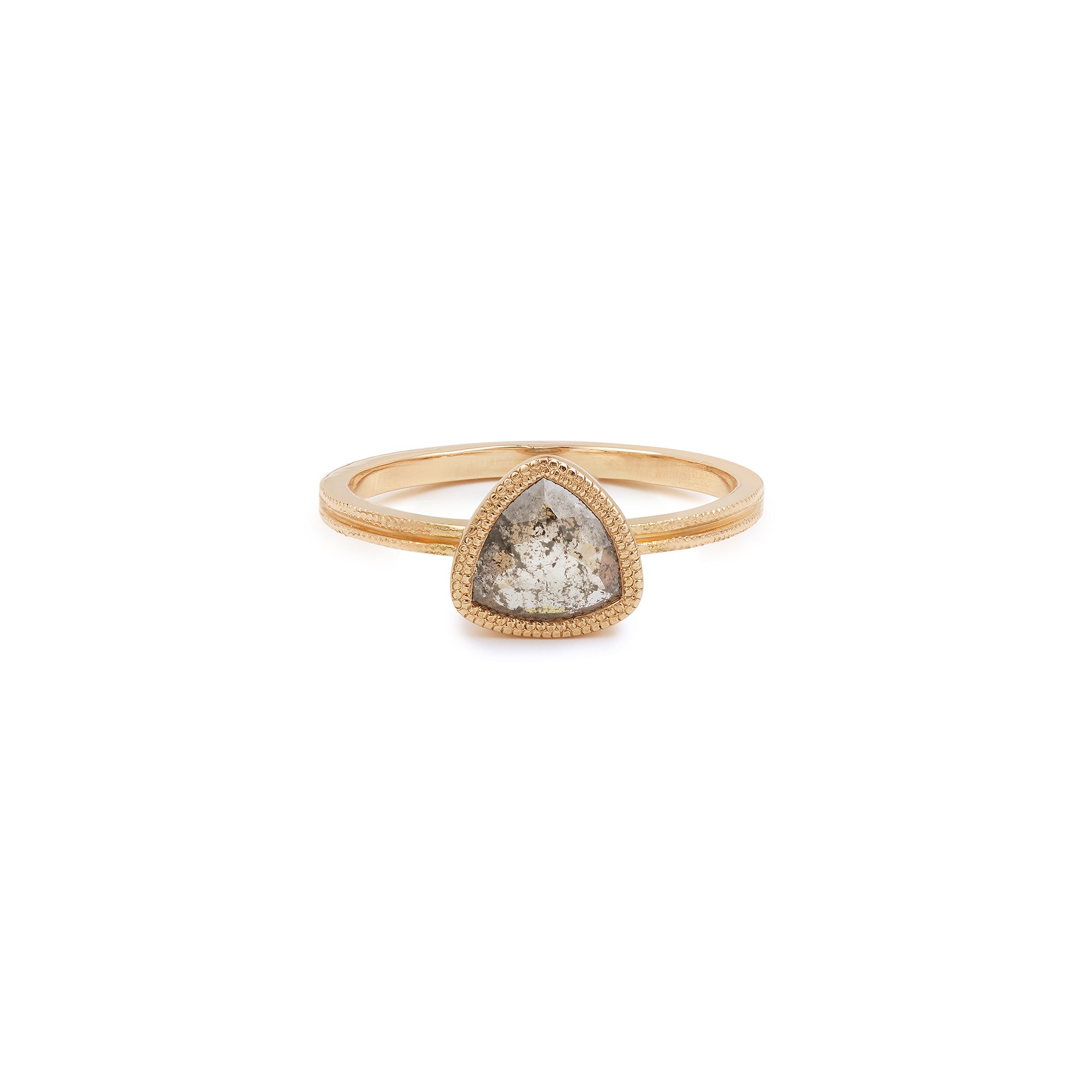 Designer engagement ring in gold diamond and pepper trillion diamond by Myrtille Beck