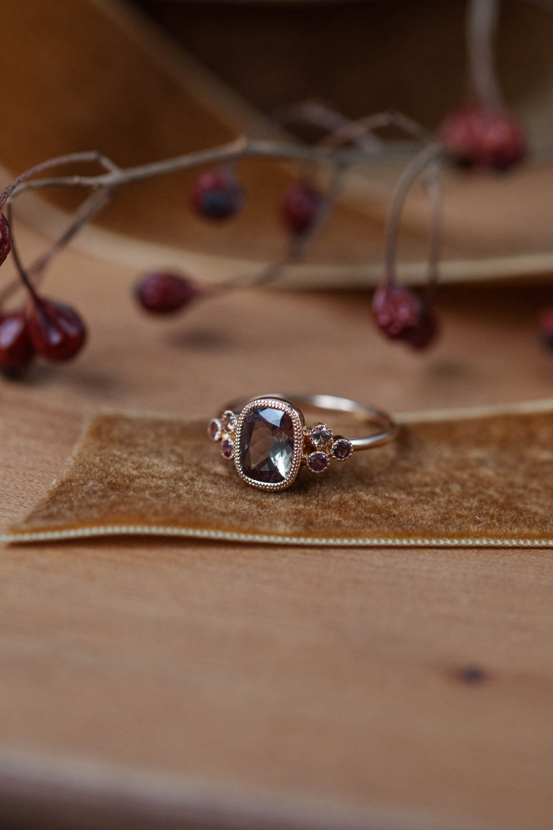 Orange pink sapphire engagement ring